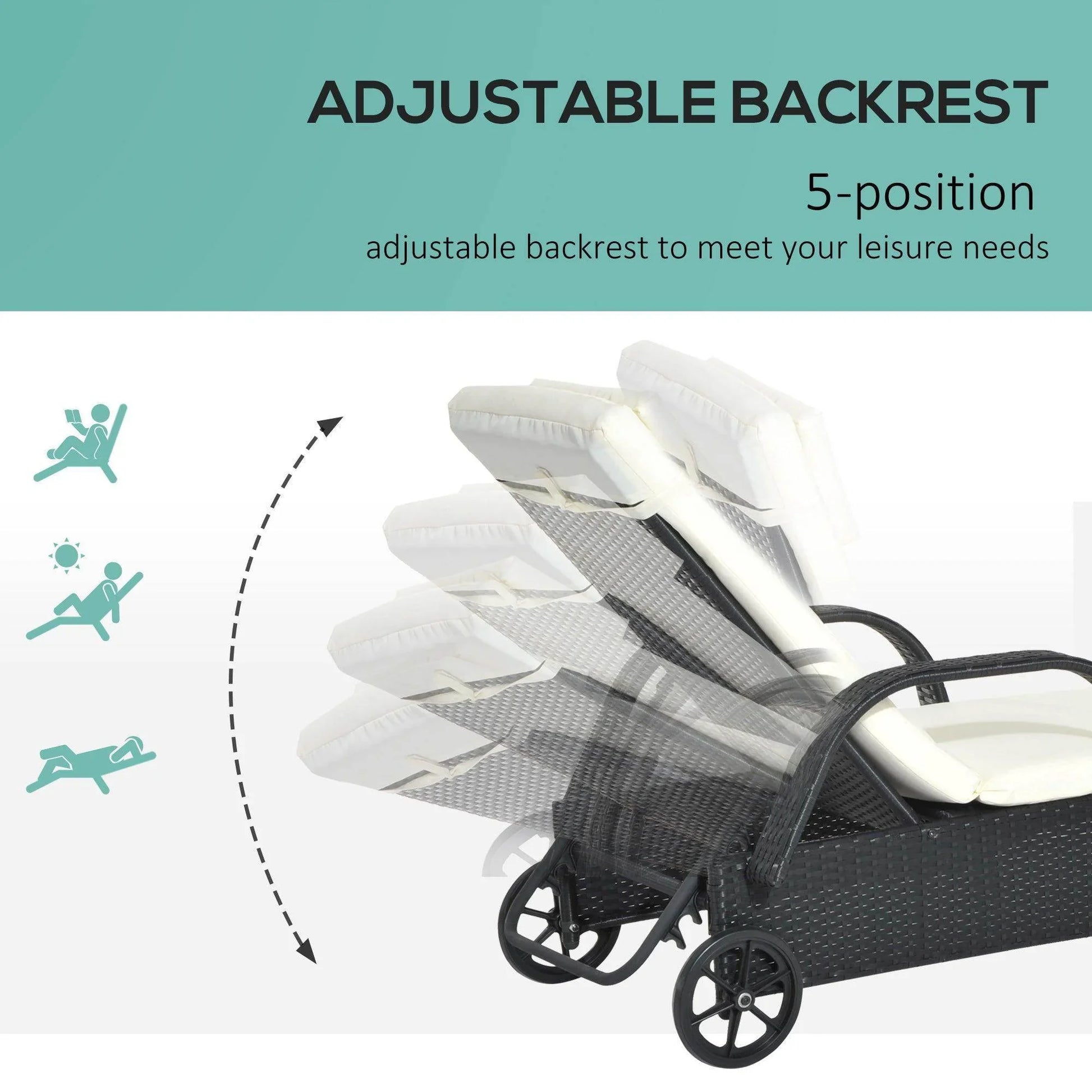 Outsunny Outdoor Reclining Lounger - Black - ALL4U RETAILER LTD