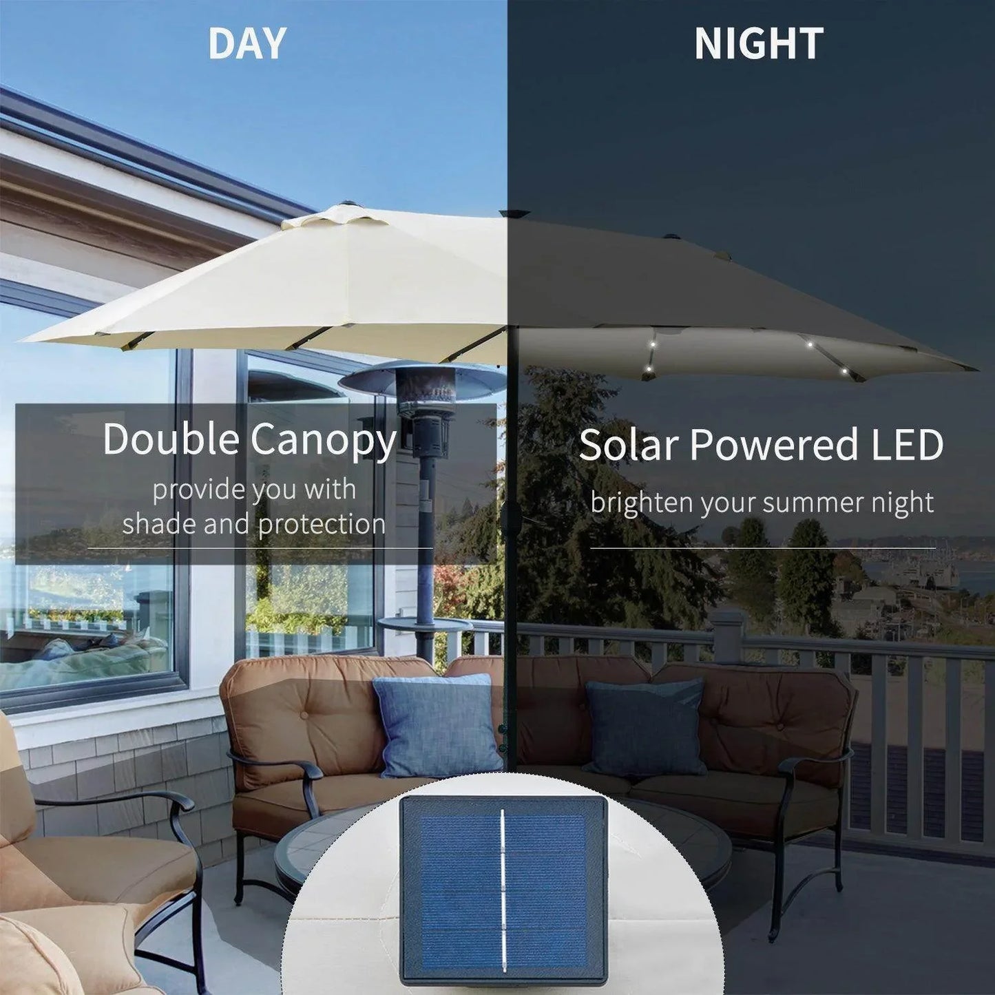 Outsunny Outdoor Sun Umbrella with LED Solar Light - Cream - ALL4U RETAILER LTD