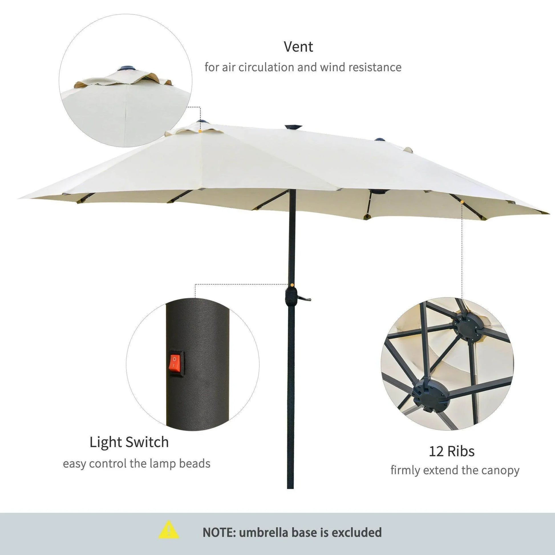 Outsunny Outdoor Sun Umbrella with LED Solar Light - Cream - ALL4U RETAILER LTD