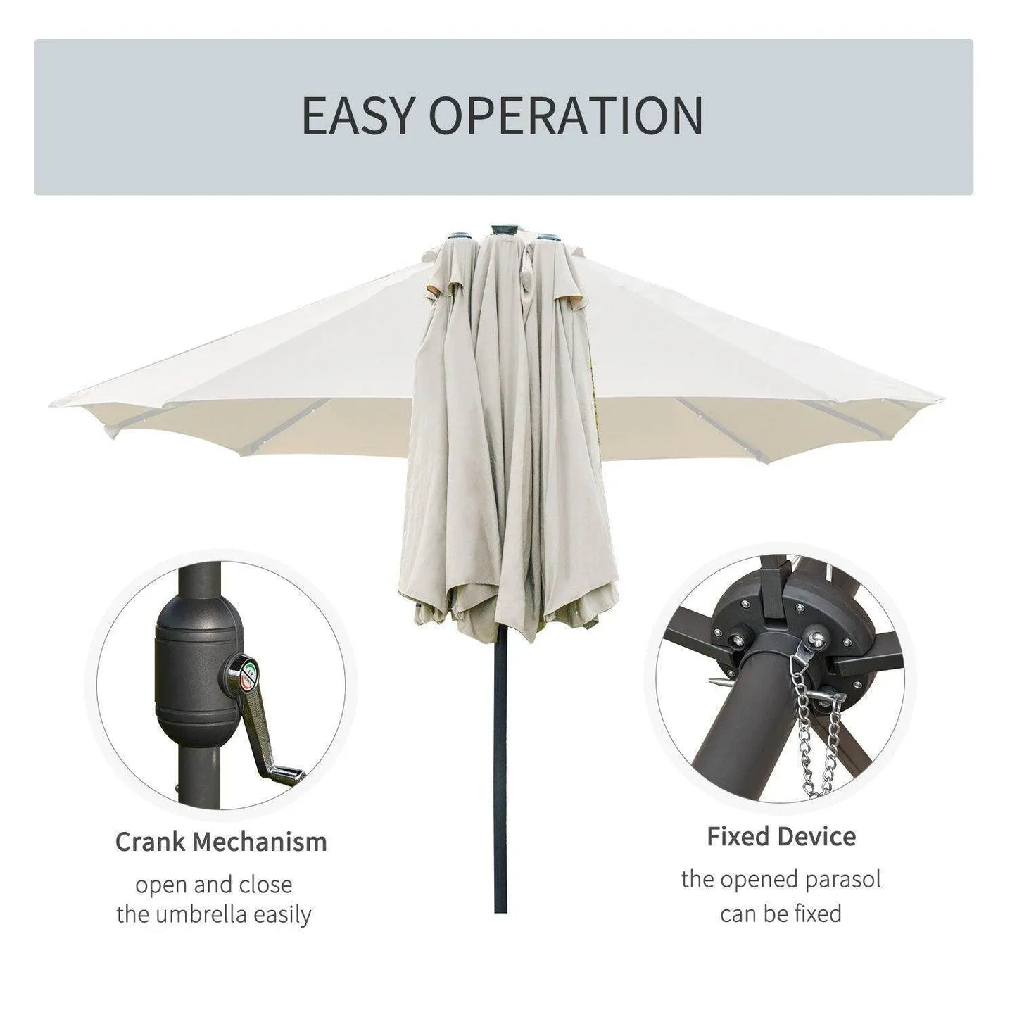 Outsunny Outdoor Sun Umbrella with LED Solar Light - Cream - ALL4U RETAILER LTD