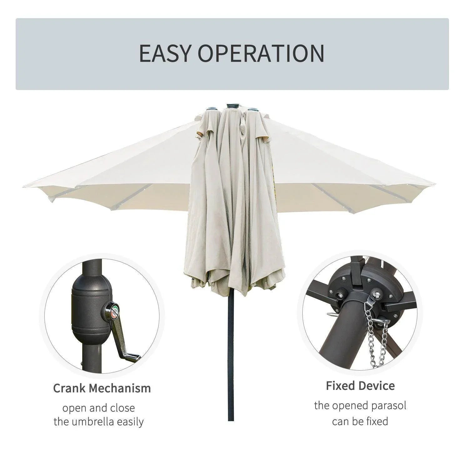 Outsunny Outdoor Sun Umbrella with LED Solar Light - Cream - ALL4U RETAILER LTD