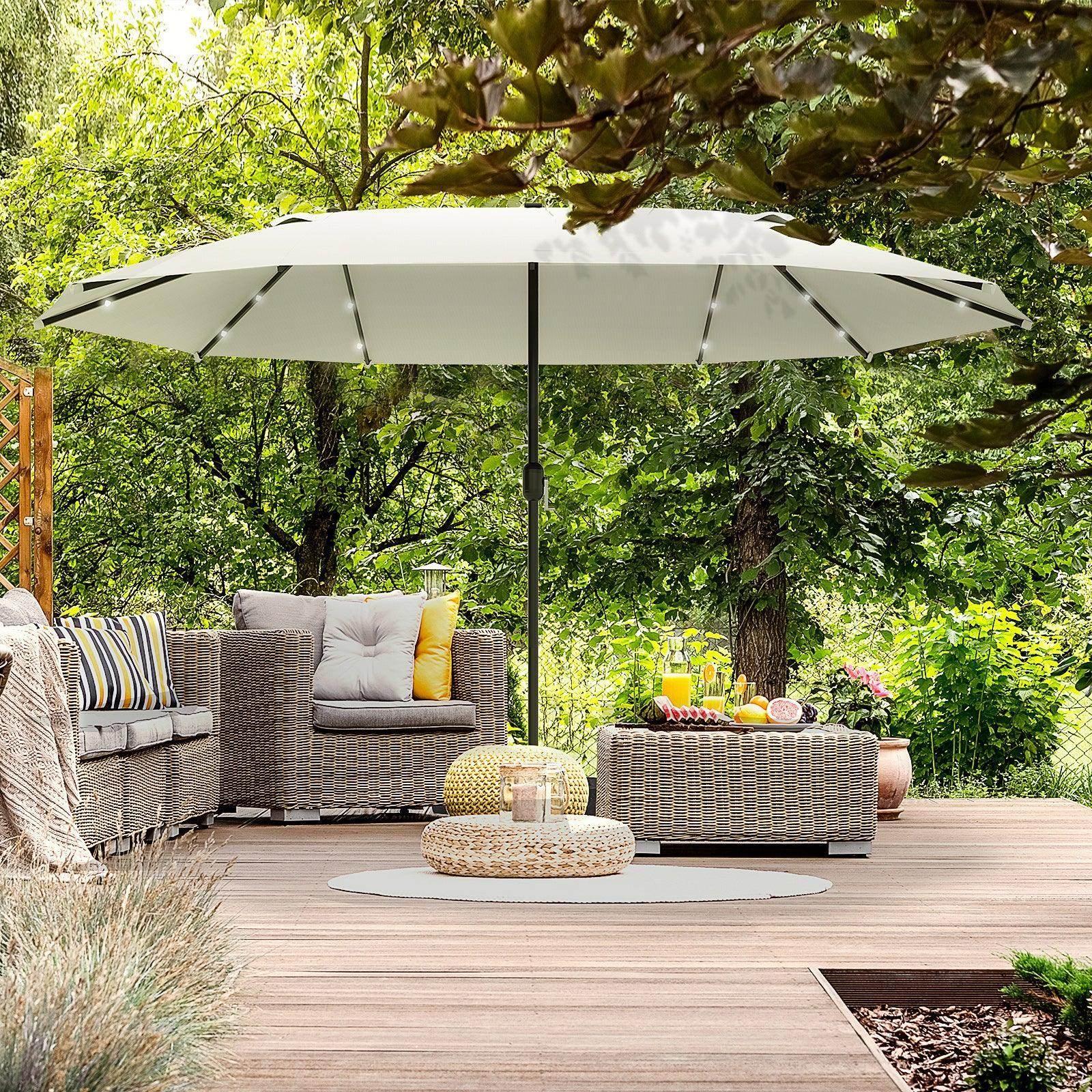 Outsunny Outdoor Sun Umbrella with LED Solar Light - Cream - ALL4U RETAILER LTD