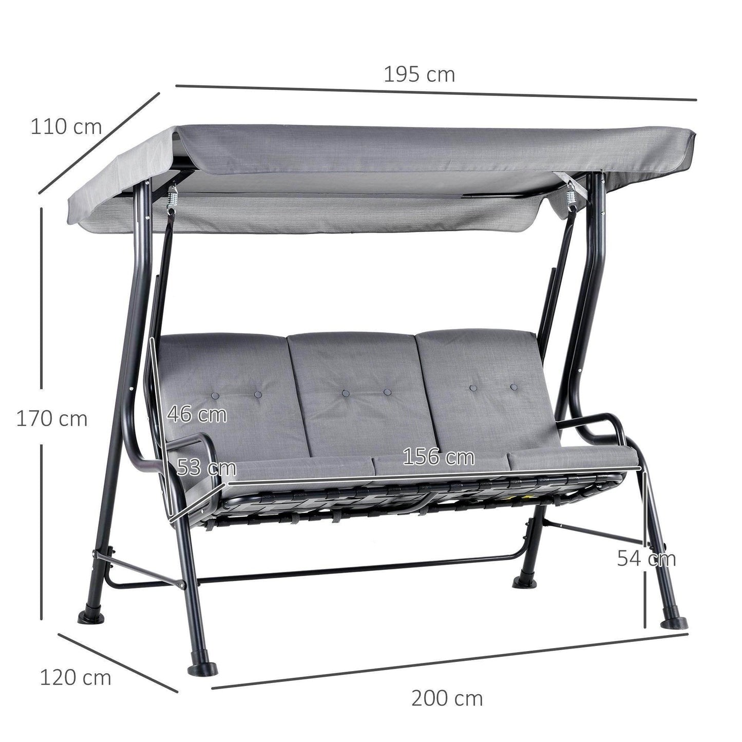 Outsunny Outdoor Swing Bench with Canopy - Grey - ALL4U RETAILER LTD