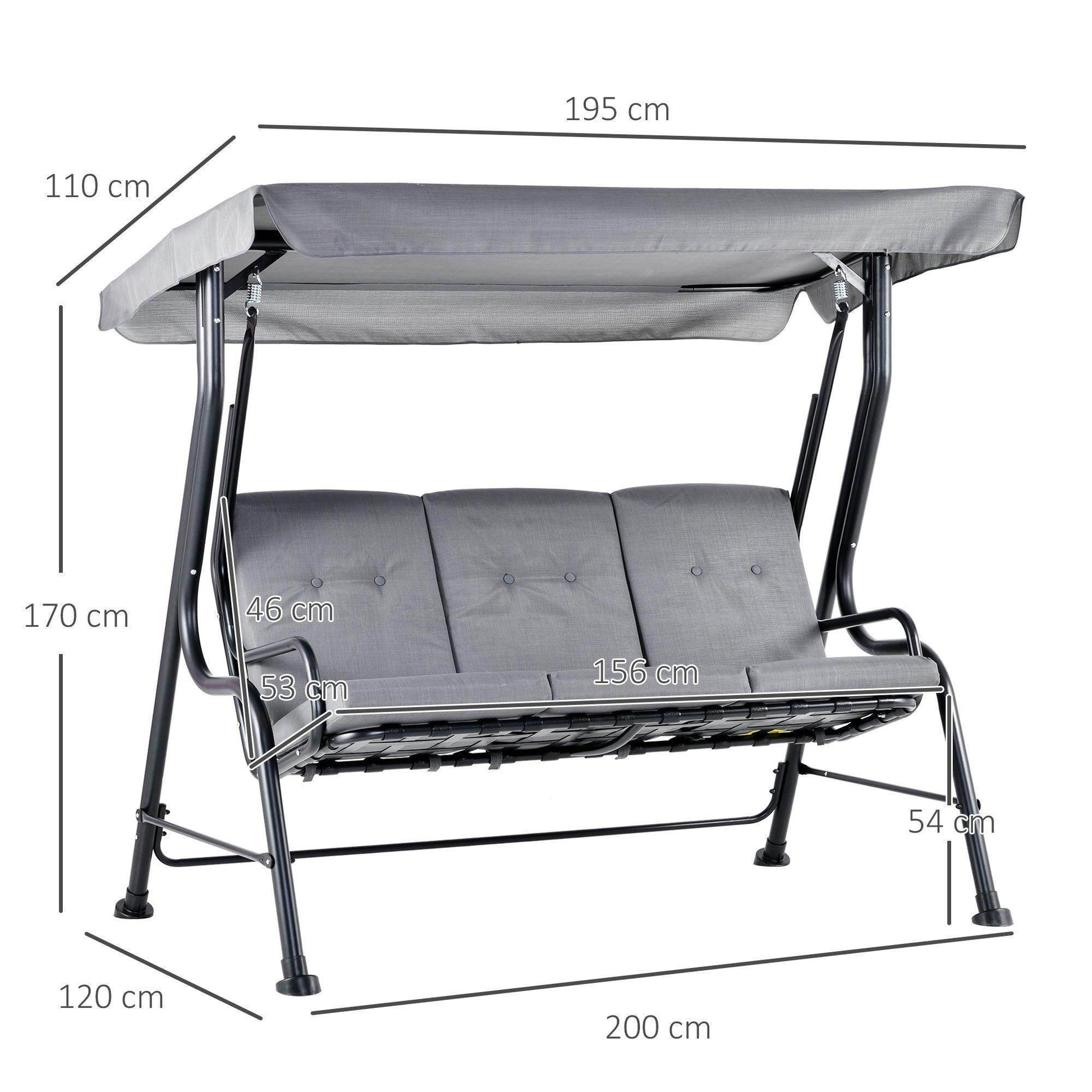 Outsunny Outdoor Swing Bench with Canopy - Grey - ALL4U RETAILER LTD