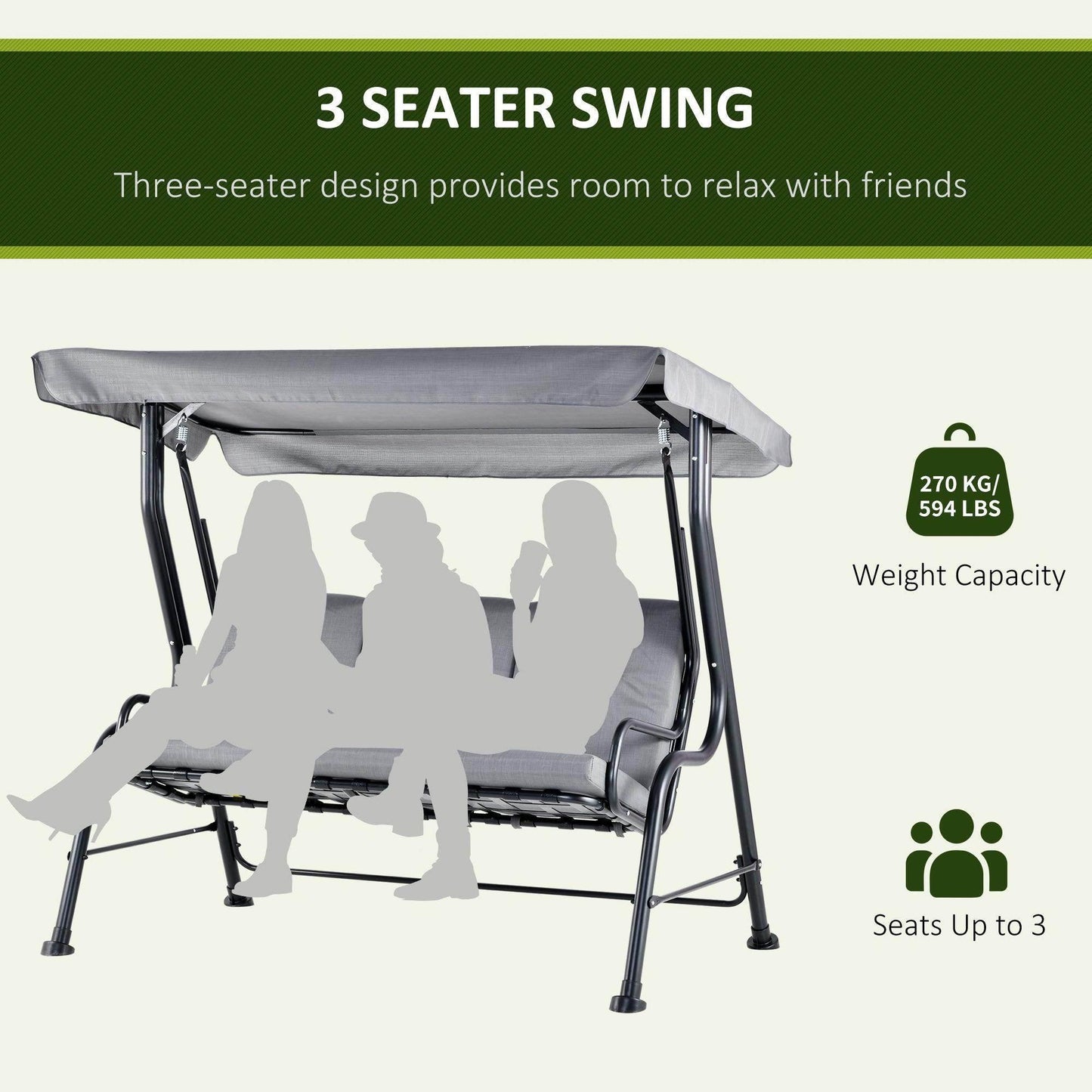 Outsunny Outdoor Swing Bench with Canopy - Grey - ALL4U RETAILER LTD