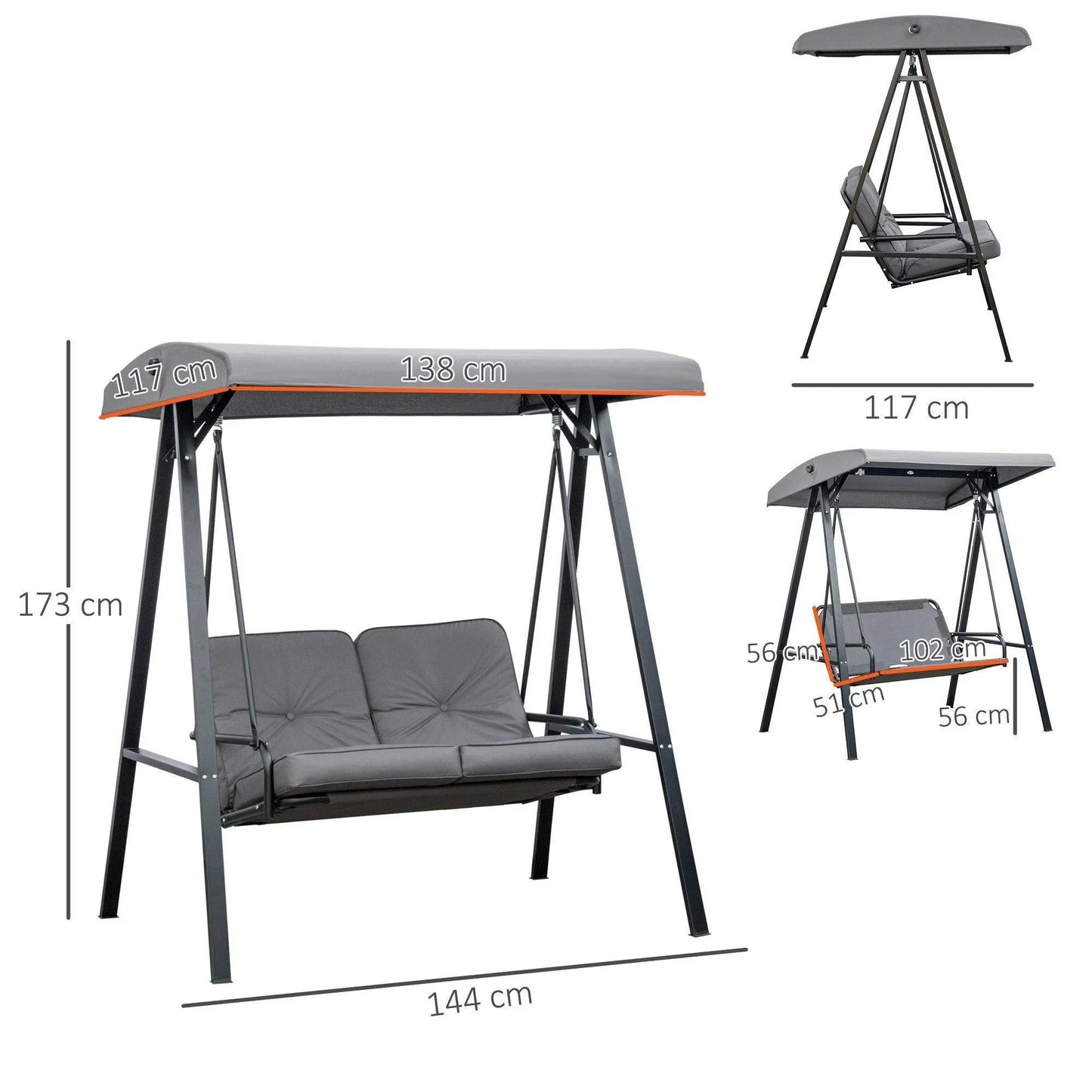 Outsunny Outdoor Swing Chair with Adjustable Canopy - Grey - ALL4U RETAILER LTD