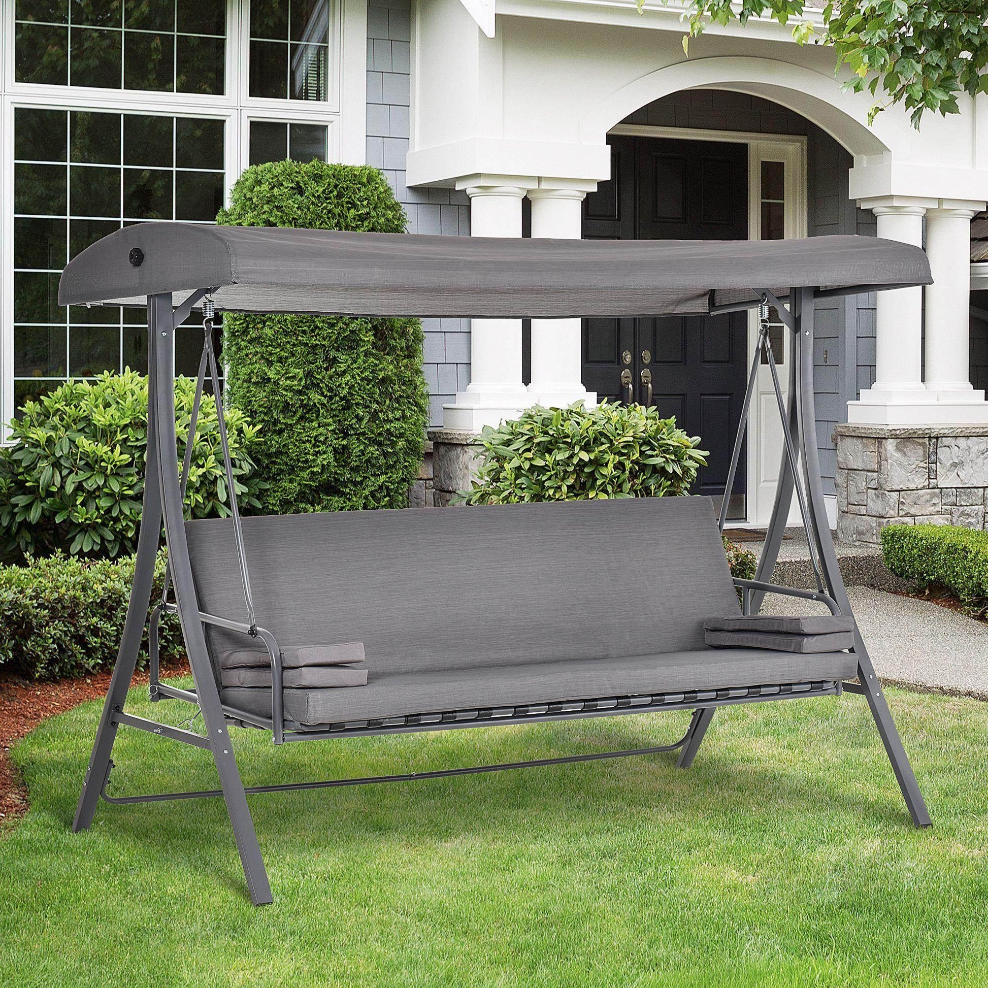 Outsunny Outdoor Swing Chair with Canopy - Grey - ALL4U RETAILER LTD