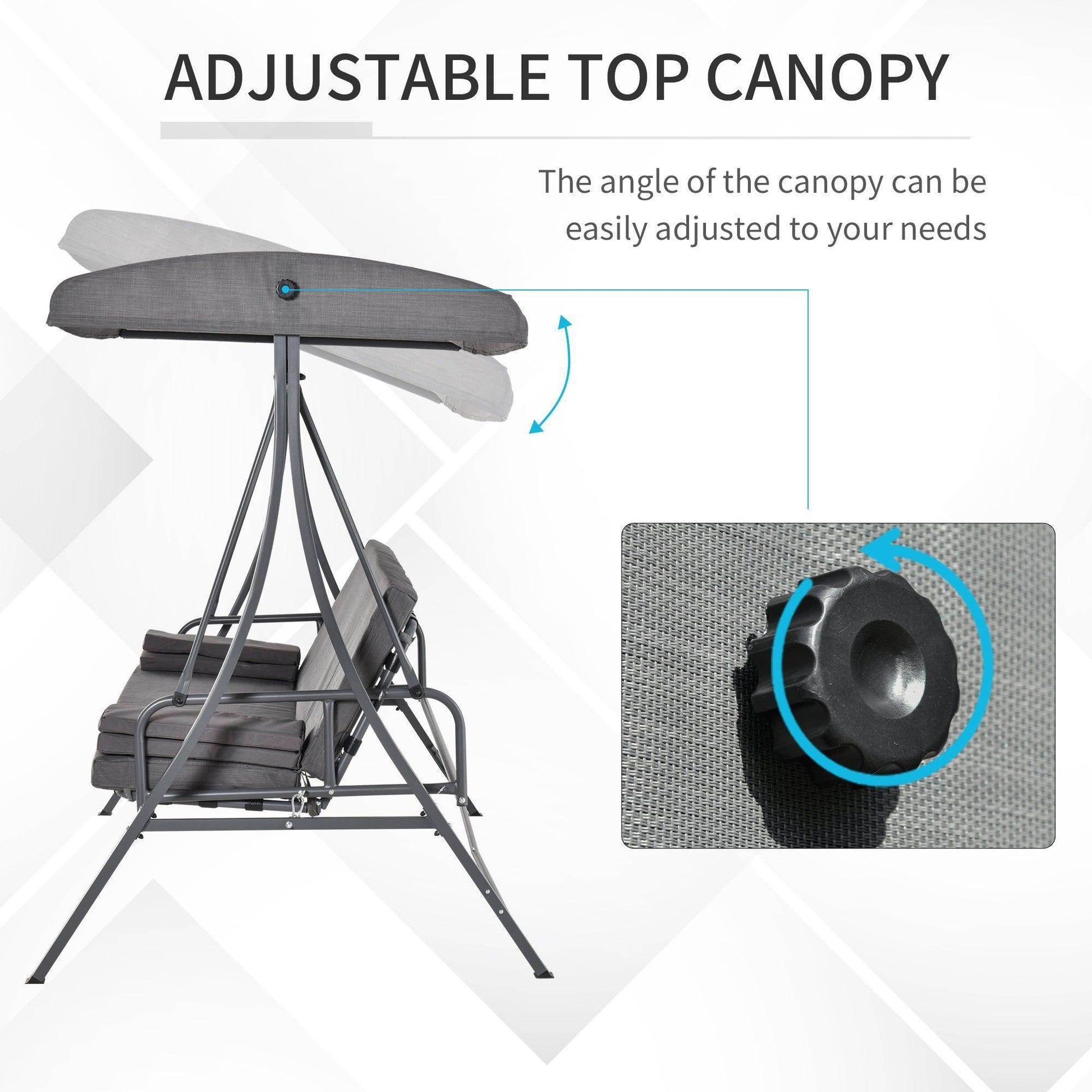 Outsunny Outdoor Swing Chair with Canopy - Grey - ALL4U RETAILER LTD