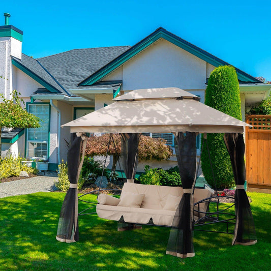 Outsunny Outdoor Swing Hammock Bed with Canopy - Beige - ALL4U RETAILER LTD