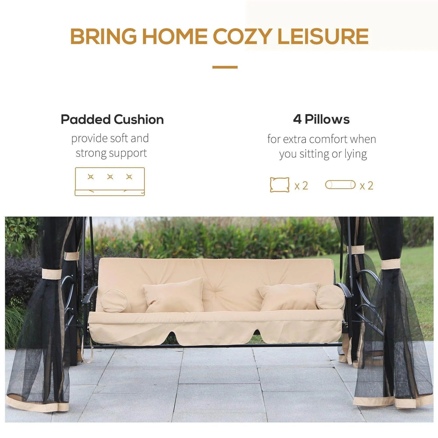 Outsunny Outdoor Swing Hammock Bed with Canopy - Beige - ALL4U RETAILER LTD