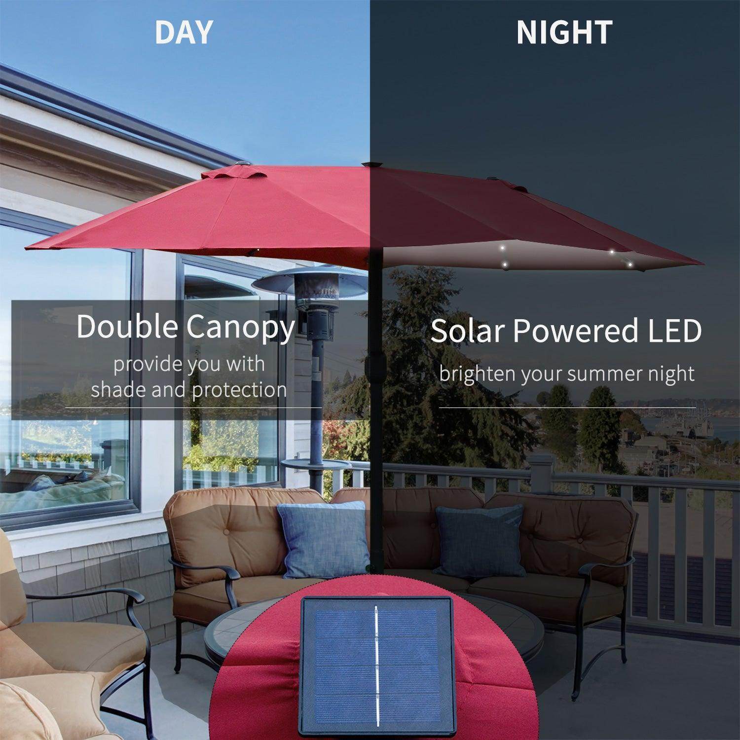 Outsunny Outdoor Umbrella with Solar Lights - Wine Red - ALL4U RETAILER LTD