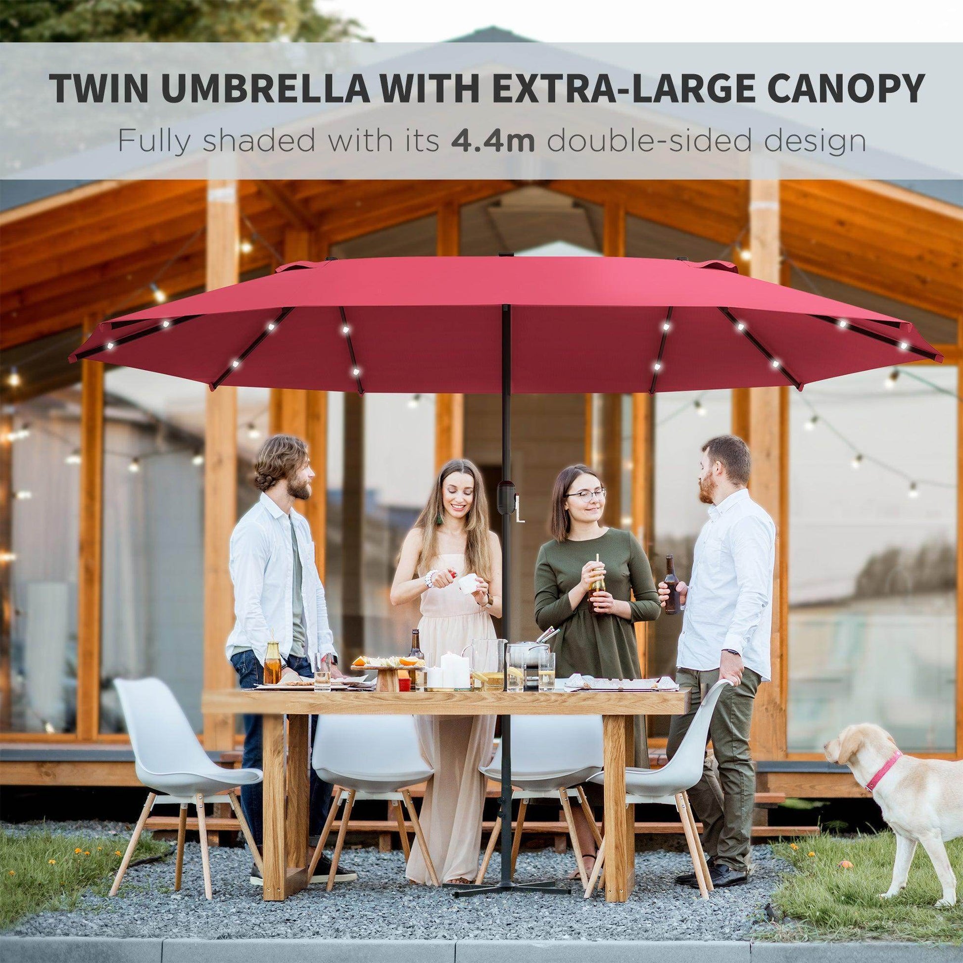 Outsunny Outdoor Umbrella with Solar Lights - Wine Red - ALL4U RETAILER LTD
