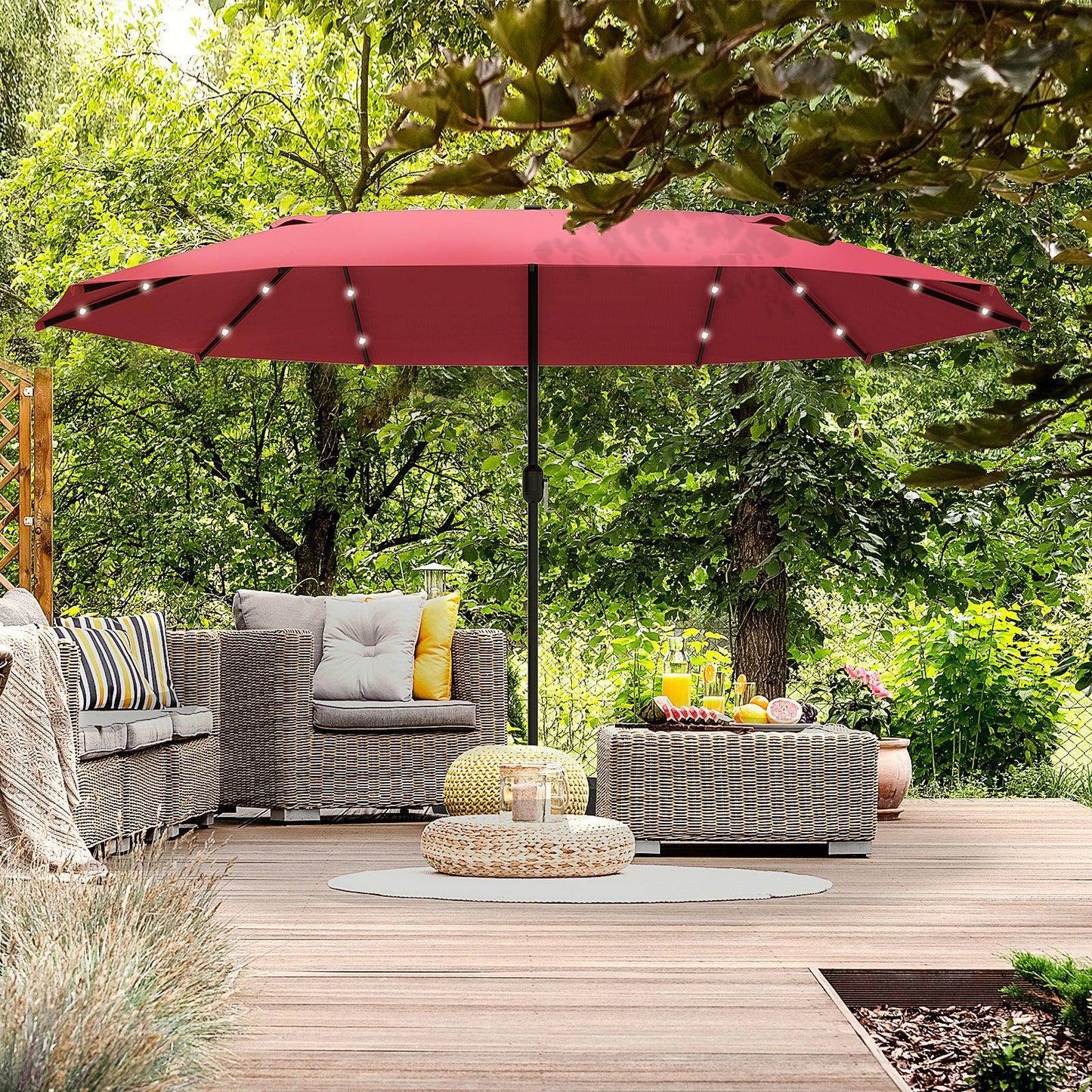 Outsunny Outdoor Umbrella with Solar Lights - Wine Red - ALL4U RETAILER LTD