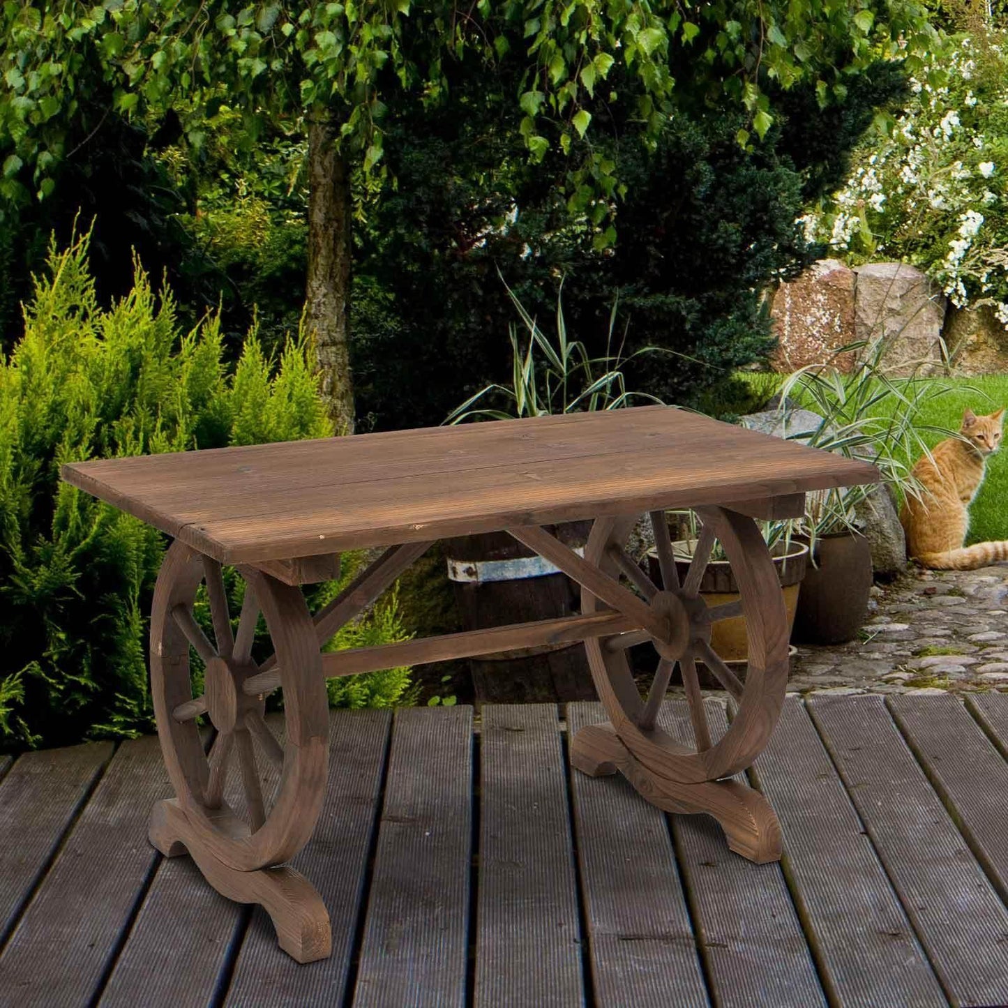 Outsunny Outdoor Wood Coffee Table Water-Resistant Patio Furniture - ALL4U RETAILER LTD