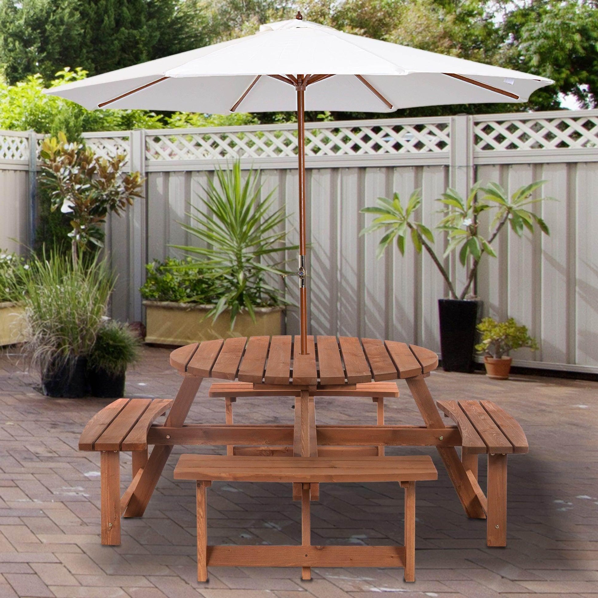 Outsunny Outdoor Wooden Picnic Table Set with Seating for 8 - ALL4U RETAILER LTD