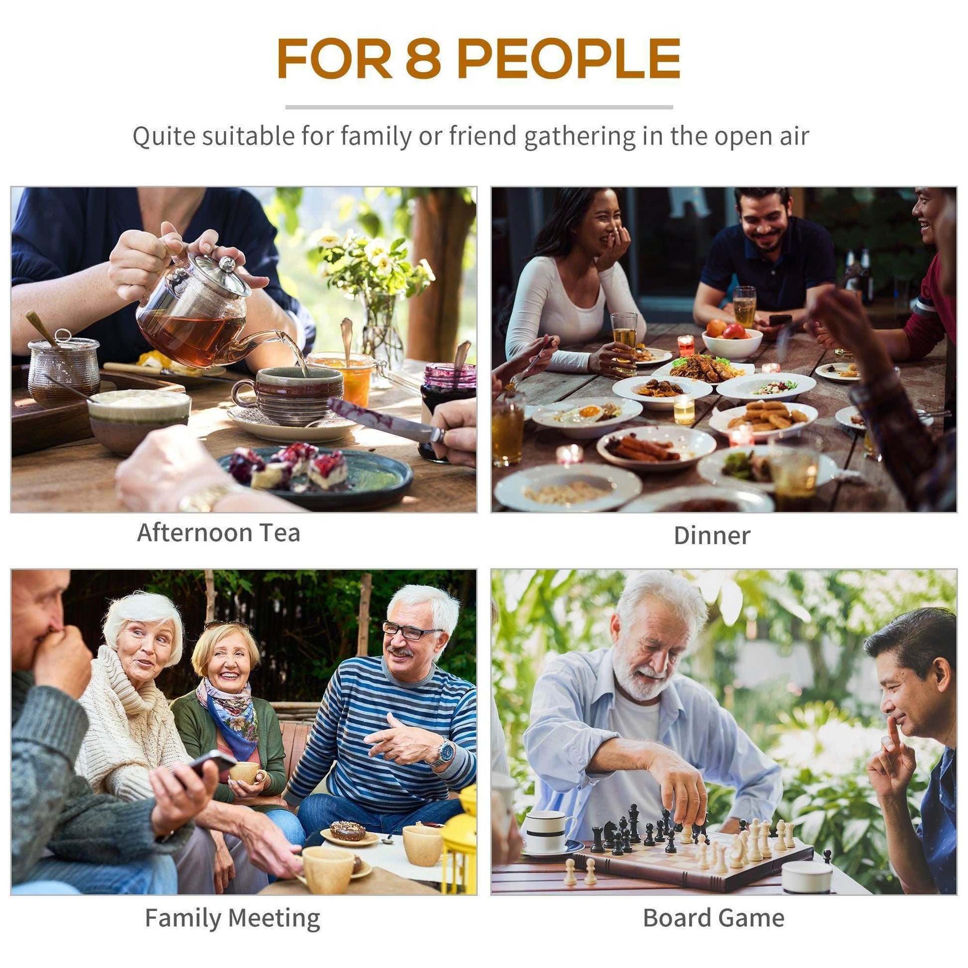 Outsunny Outdoor Wooden Picnic Table Set with Seating for 8 - ALL4U RETAILER LTD