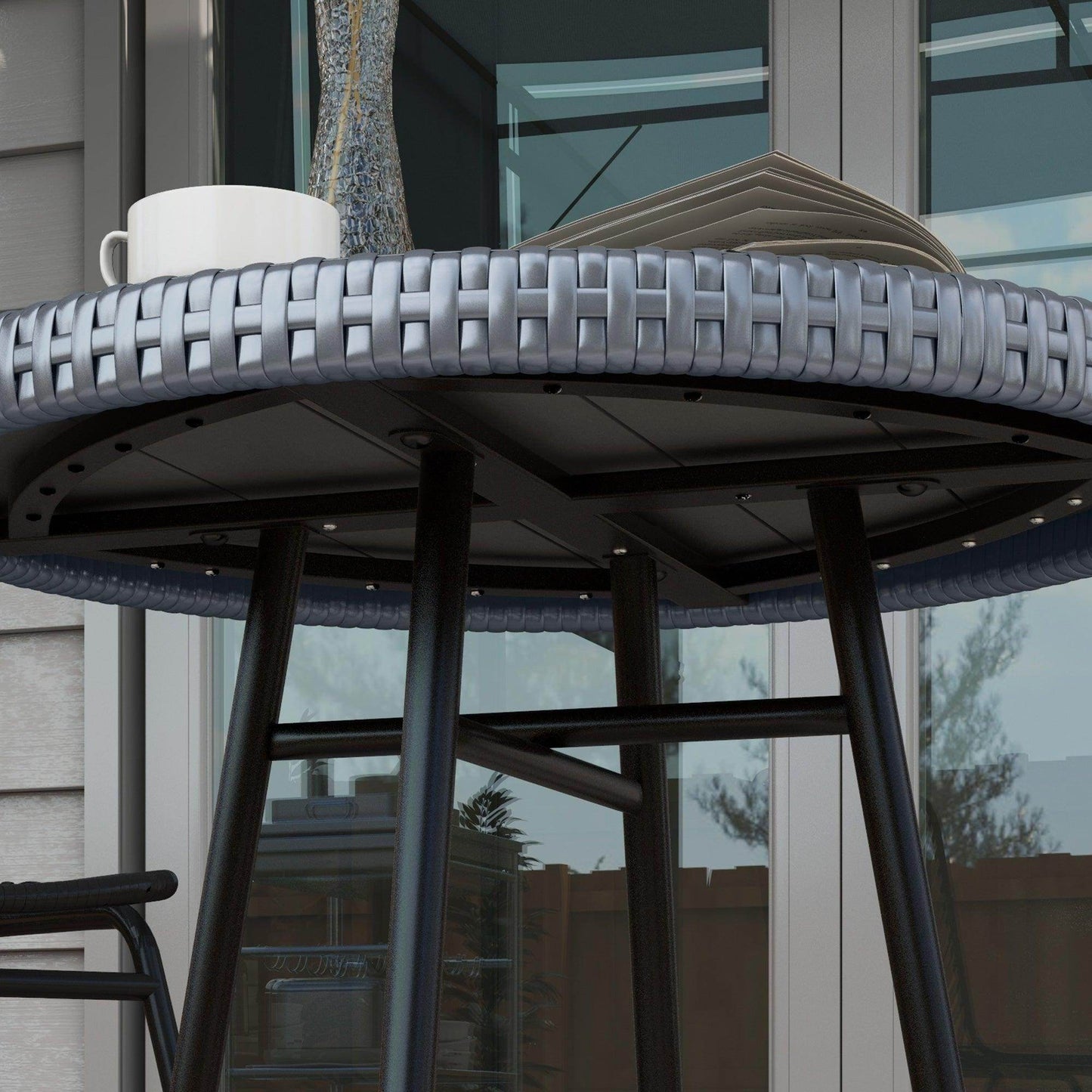 Outsunny PE Rattan Side Table Grey - ALL4U RETAILER LTD