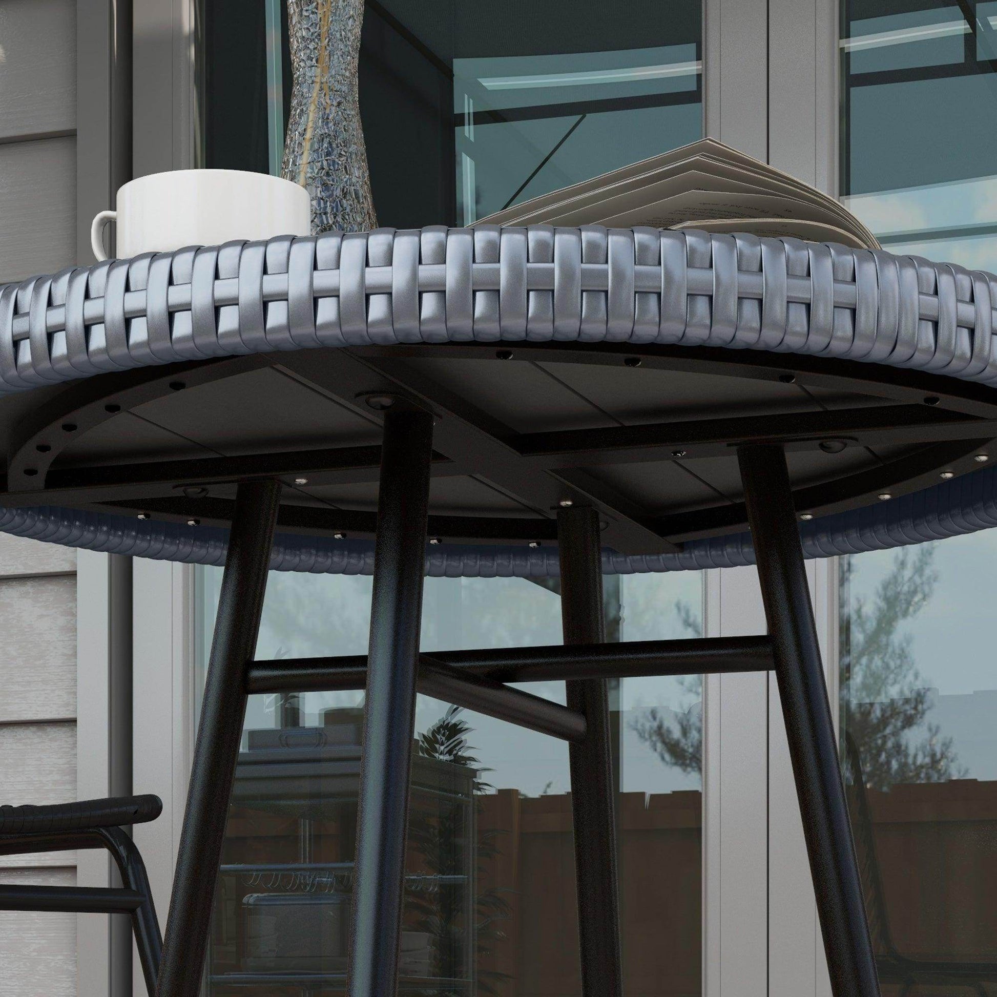 Outsunny PE Rattan Side Table Grey - ALL4U RETAILER LTD