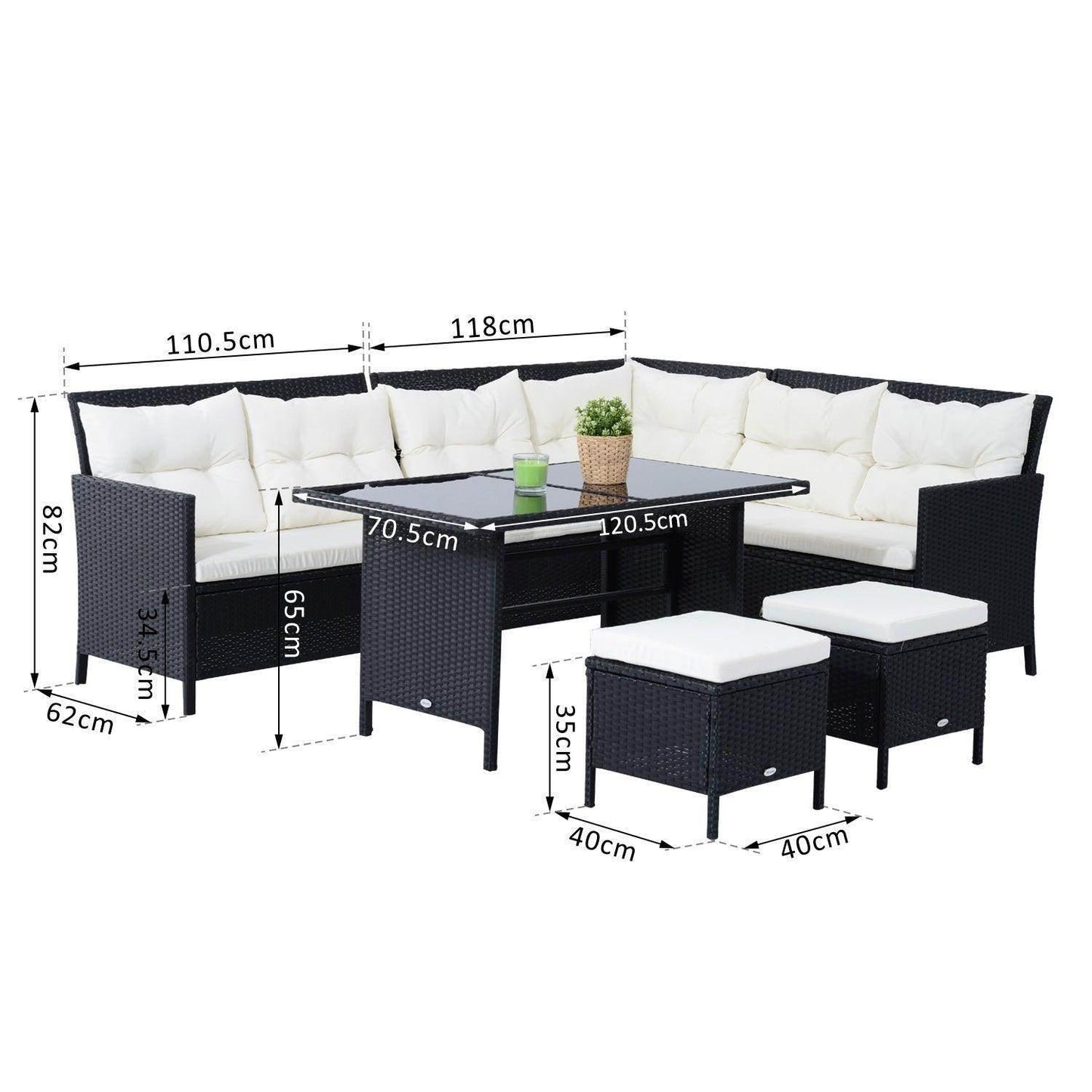 Outsunny Patio Corner Dining Set - Black Rattan 8-Seater - ALL4U RETAILER LTD