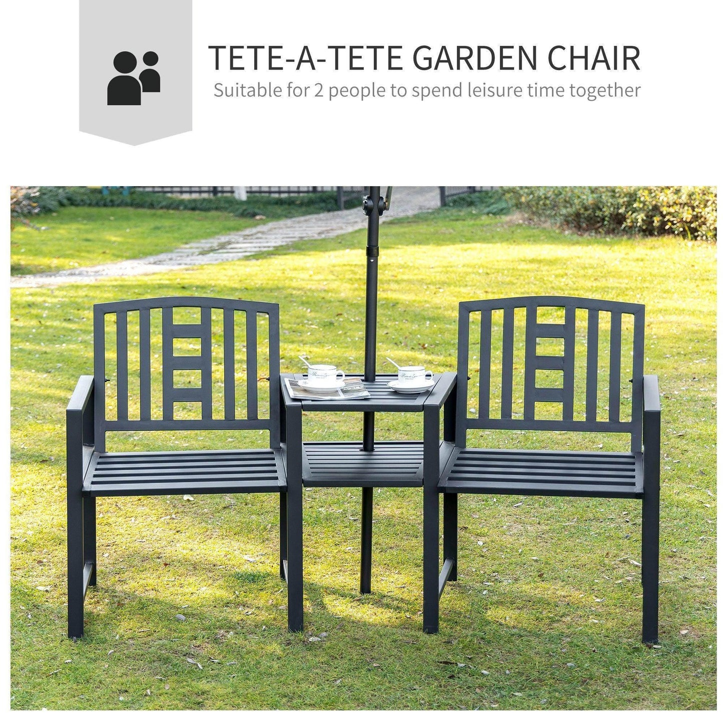 Outsunny Patio Tete-a-tete Chair Set with Coffee Table - ALL4U RETAILER LTD
