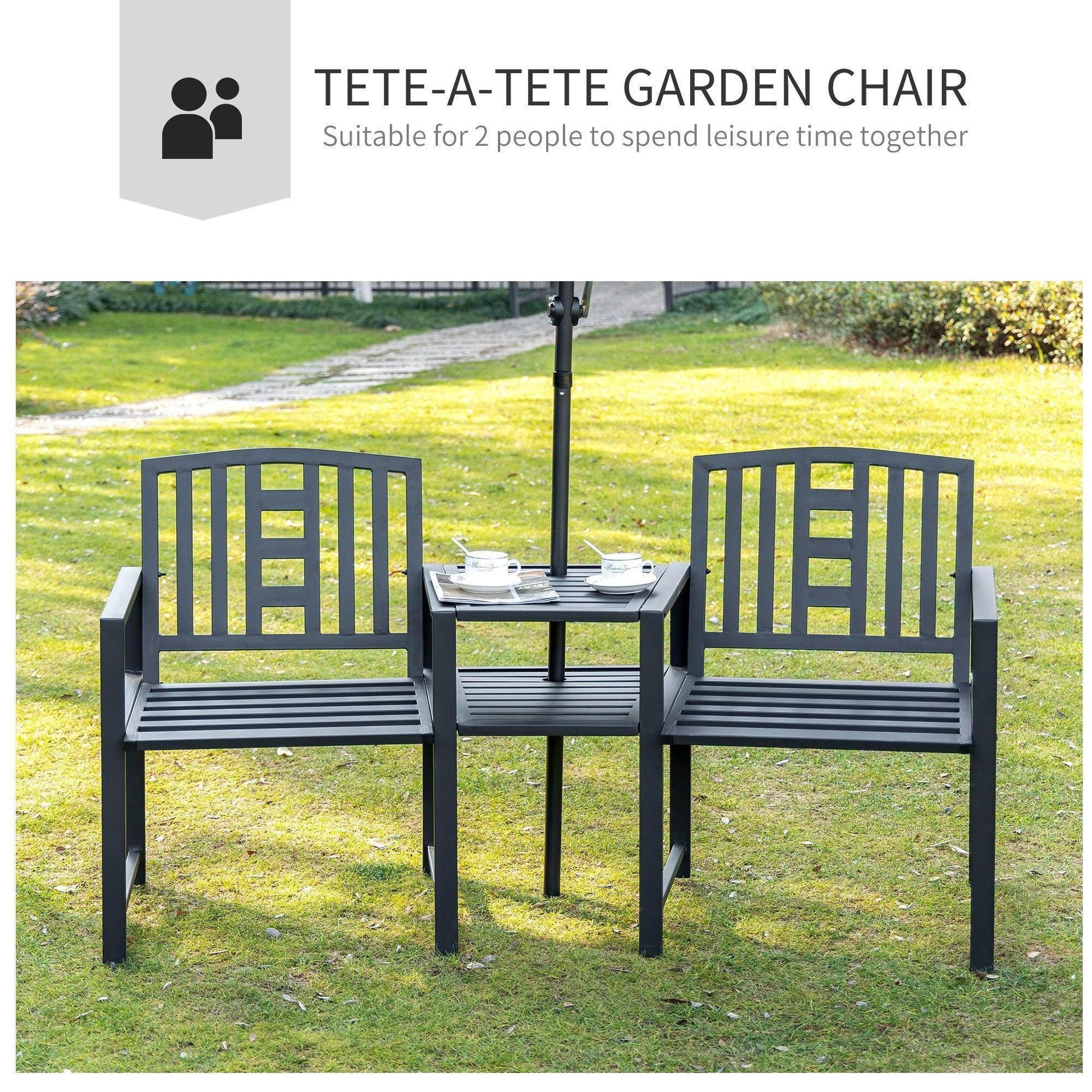 Outsunny Patio Tete-a-tete Chair Set with Coffee Table - ALL4U RETAILER LTD