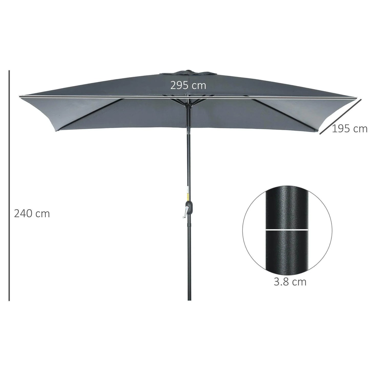 Outsunny Patio Umbrella 3x2m - Dark Grey - ALL4U RETAILER LTD