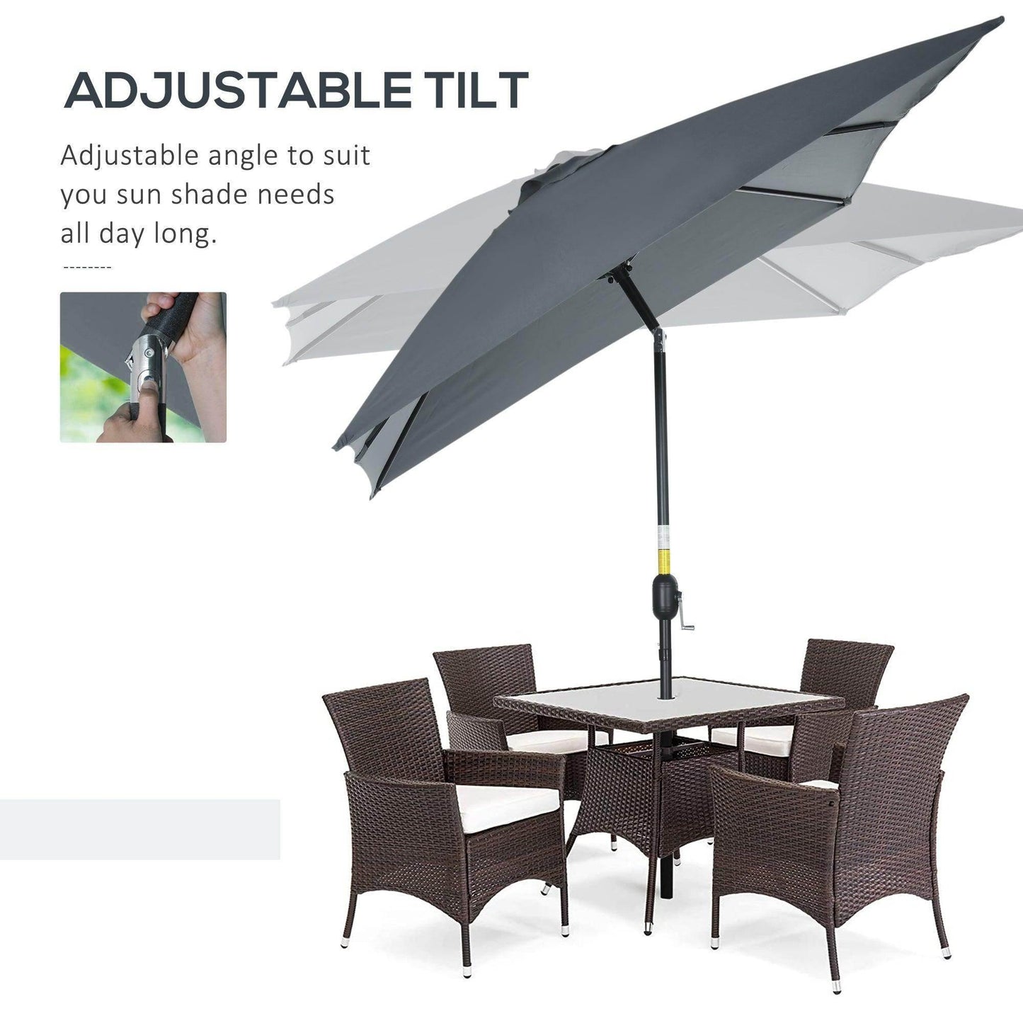 Outsunny Patio Umbrella 3x2m - Dark Grey - ALL4U RETAILER LTD