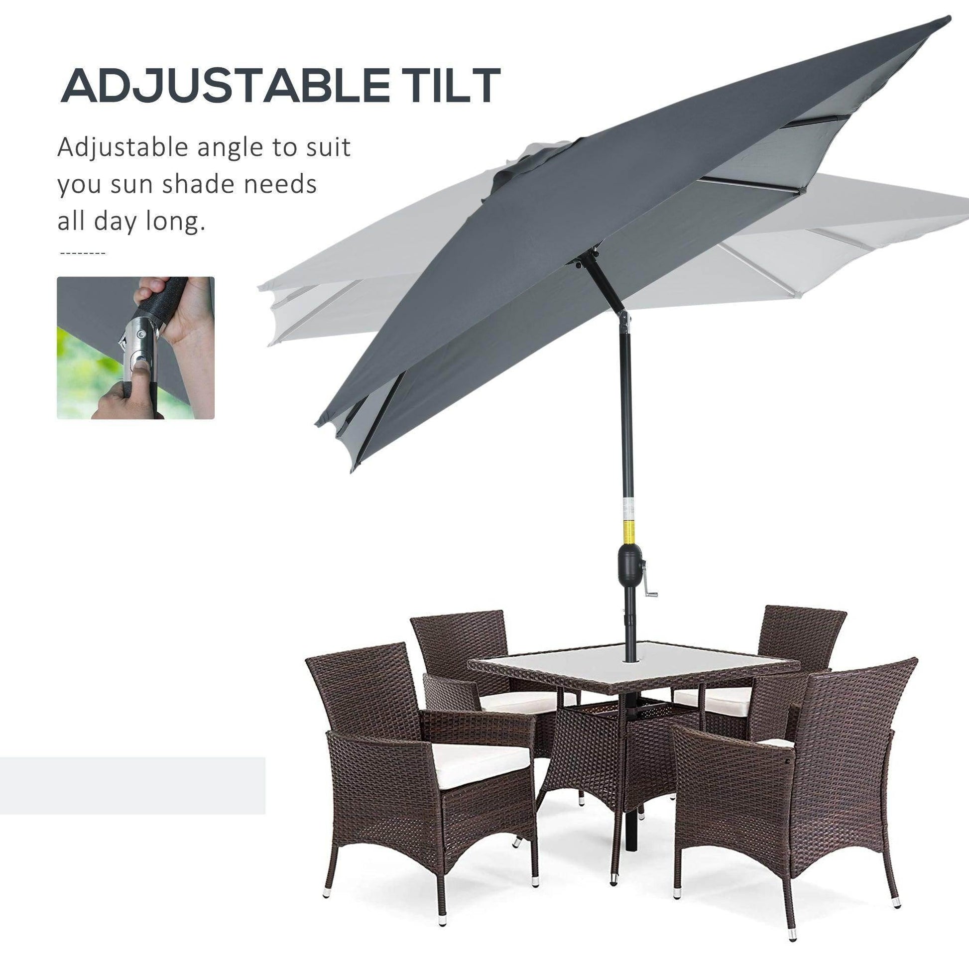 Outsunny Patio Umbrella 3x2m - Dark Grey - ALL4U RETAILER LTD