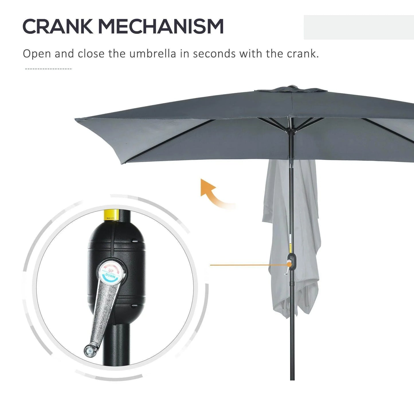 Outsunny Patio Umbrella 3x2m - Dark Grey - ALL4U RETAILER LTD