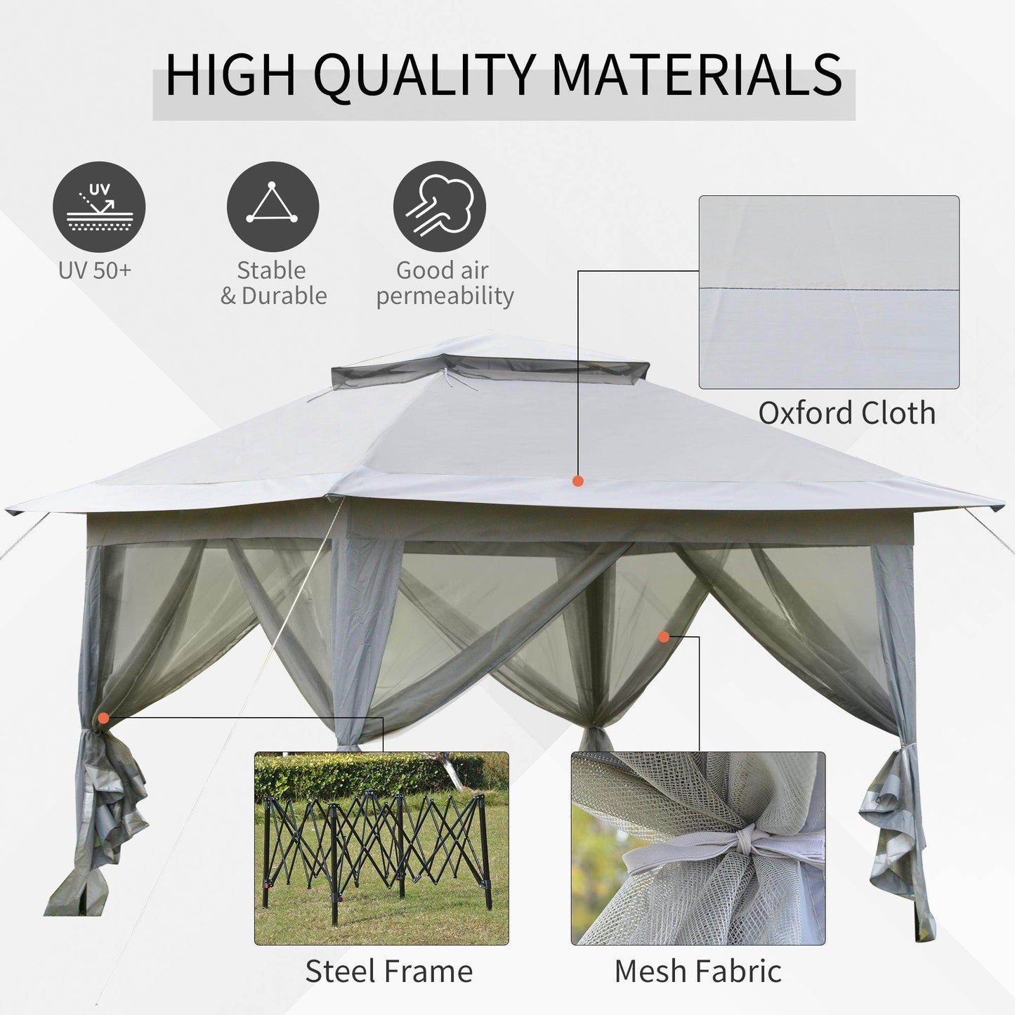 Outsunny Pop-up Party Tent Canopy Gazebo - 3.6x3.6x2.9m - ALL4U RETAILER LTD