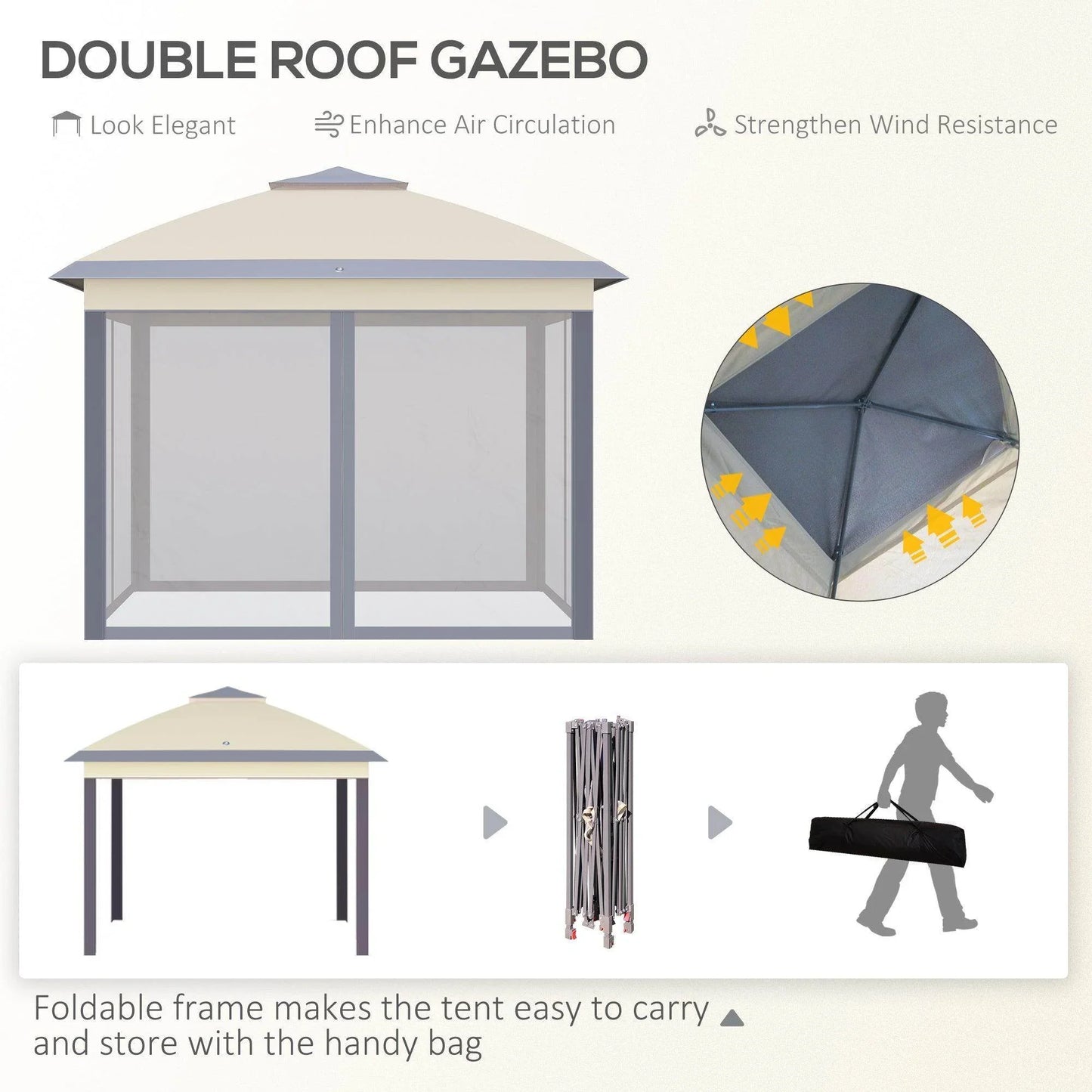 Outsunny Pop Up Canopy Tent with Mesh Sidewalls - ALL4U RETAILER LTD