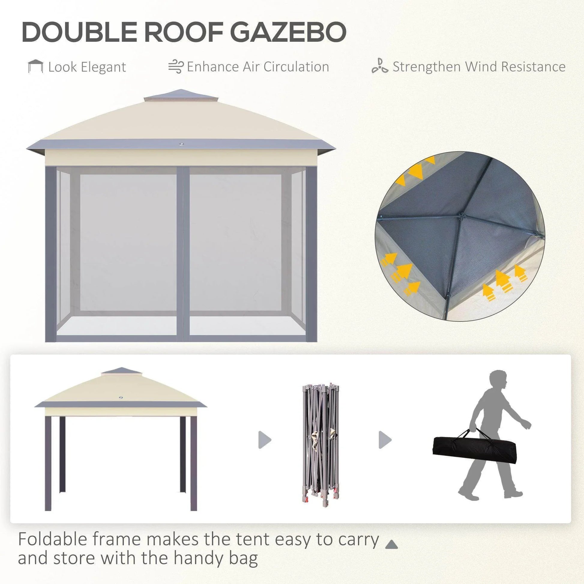 Outsunny Pop Up Canopy Tent with Mesh Sidewalls - ALL4U RETAILER LTD