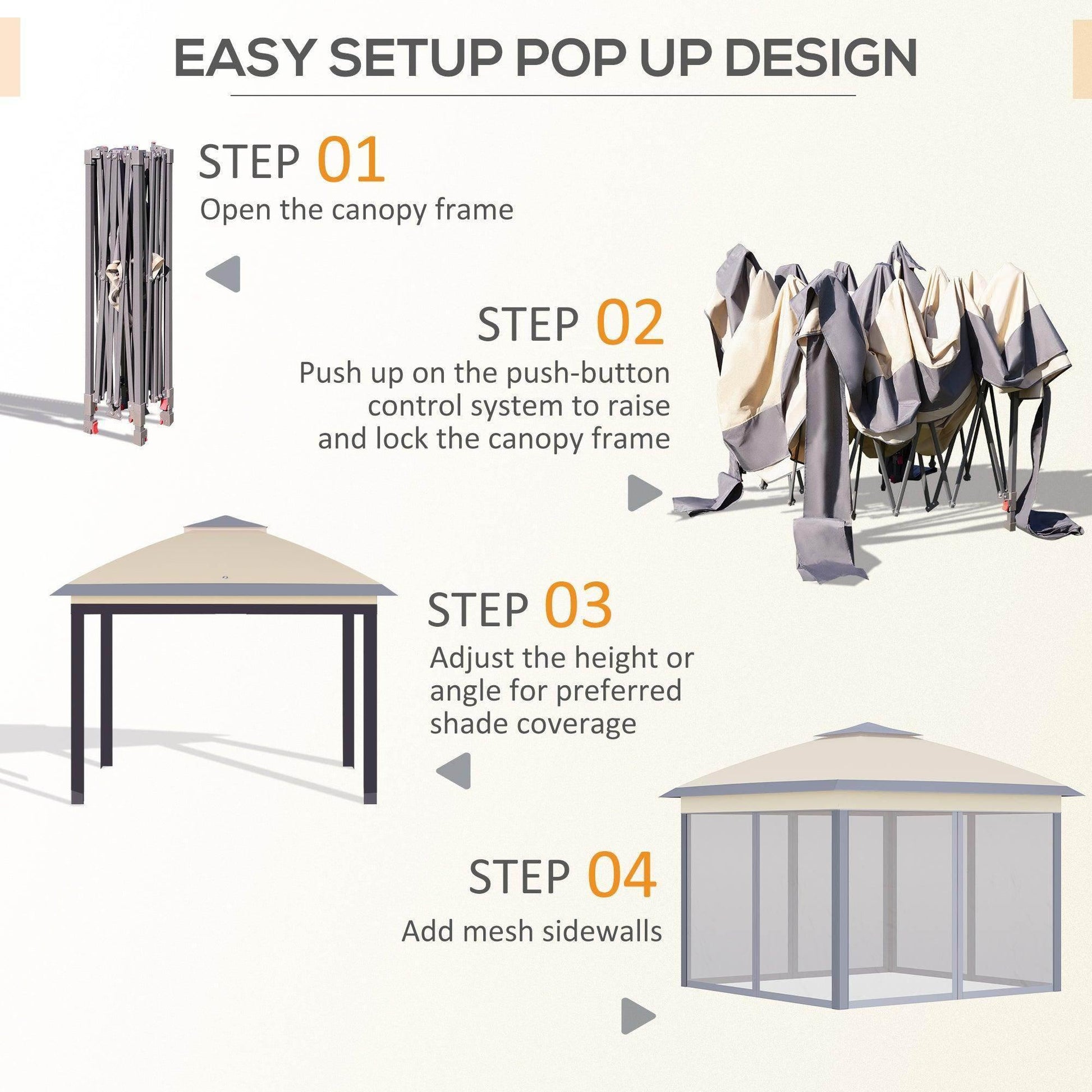 Outsunny Pop Up Canopy Tent with Mesh Sidewalls - ALL4U RETAILER LTD