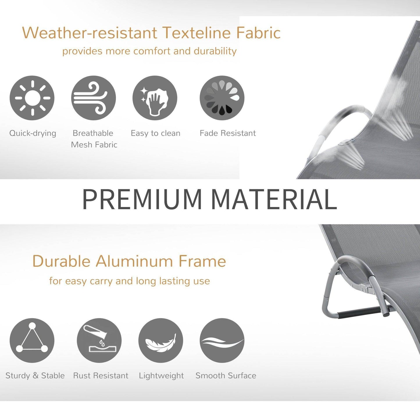 Outsunny Portable Ergonomic Lounger Chair for Garden Patio - Dark Grey - ALL4U RETAILER LTD