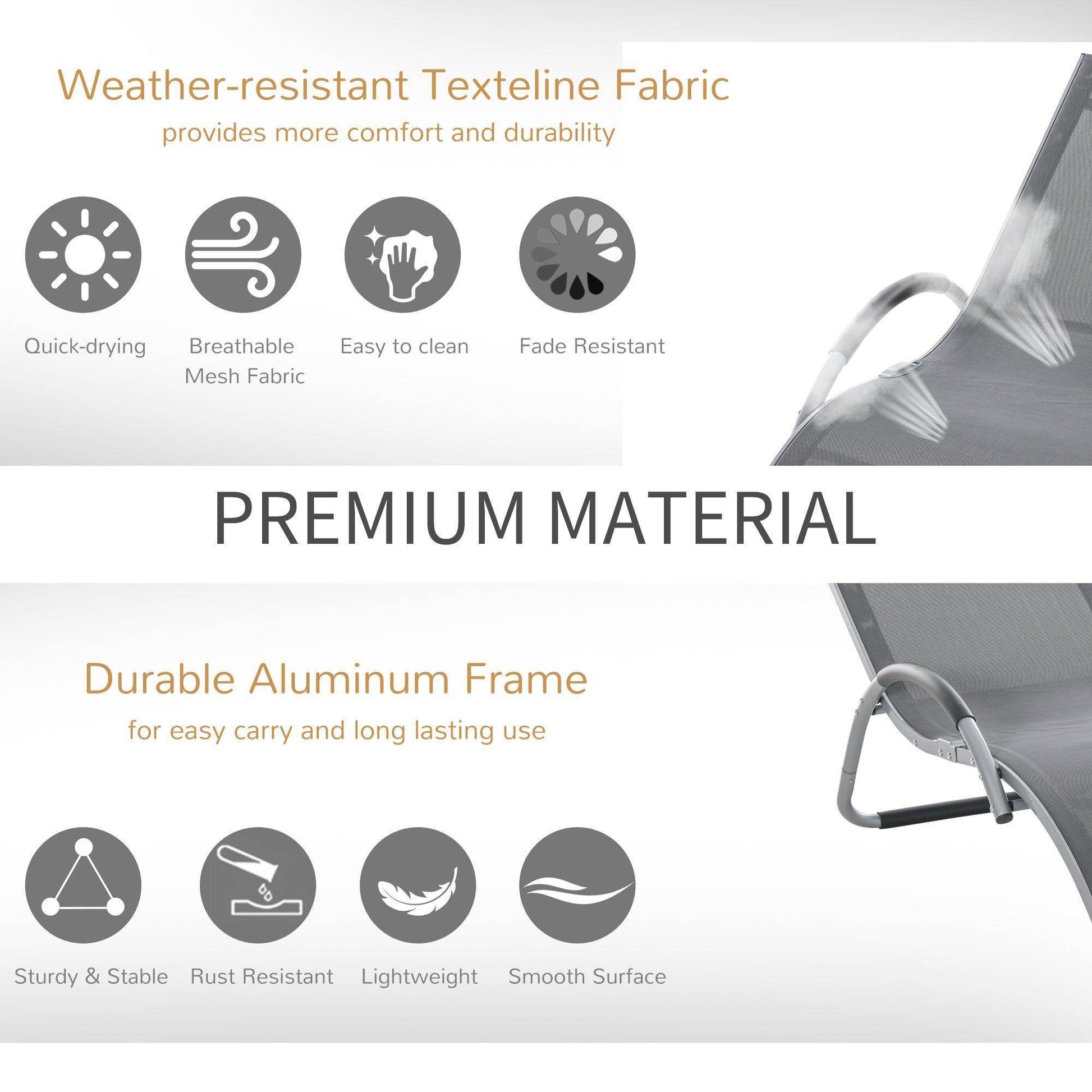 Outsunny Portable Ergonomic Lounger Chair for Garden Patio - Dark Grey - ALL4U RETAILER LTD