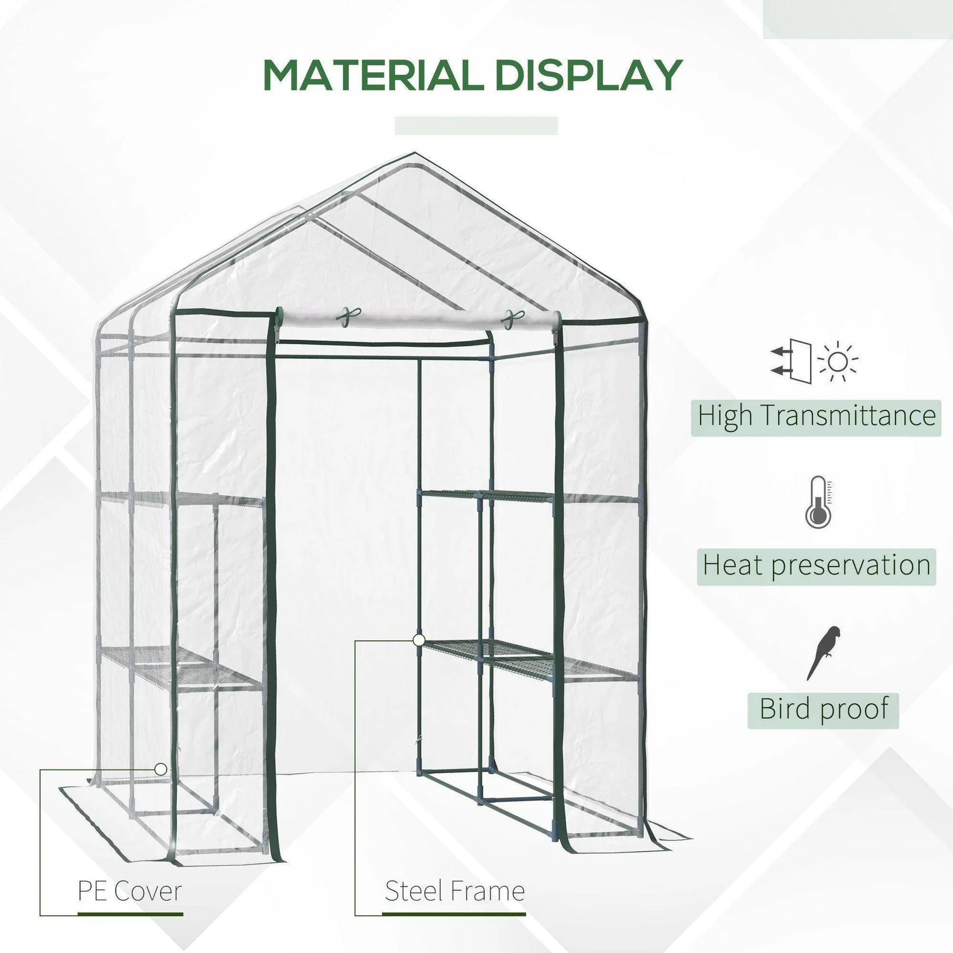 Outsunny Portable Greenhouse with 8 Shelves - 143x143x195cm - ALL4U RETAILER LTD