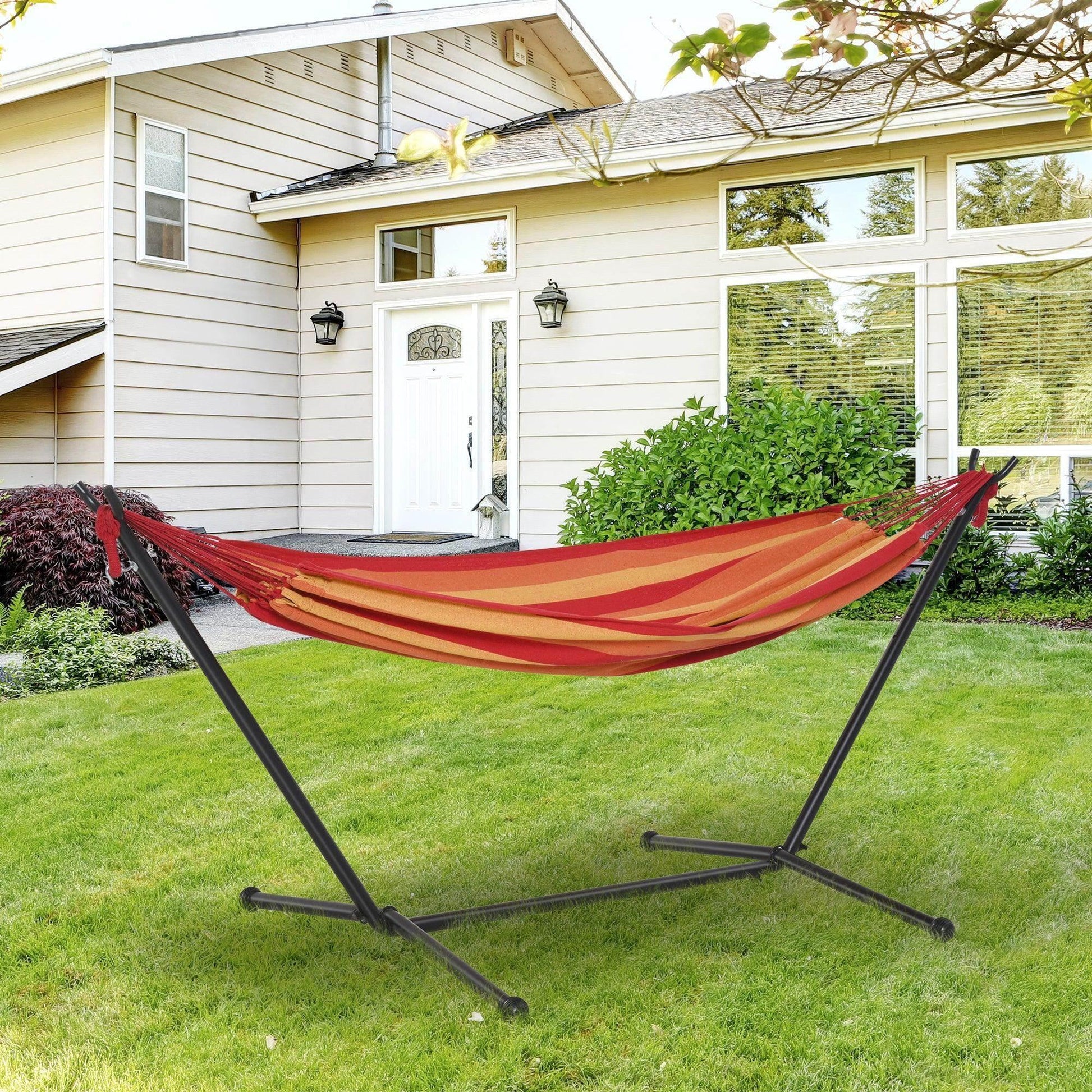 Outsunny Portable Hammock with Stand - Red Stripe - ALL4U RETAILER LTD
