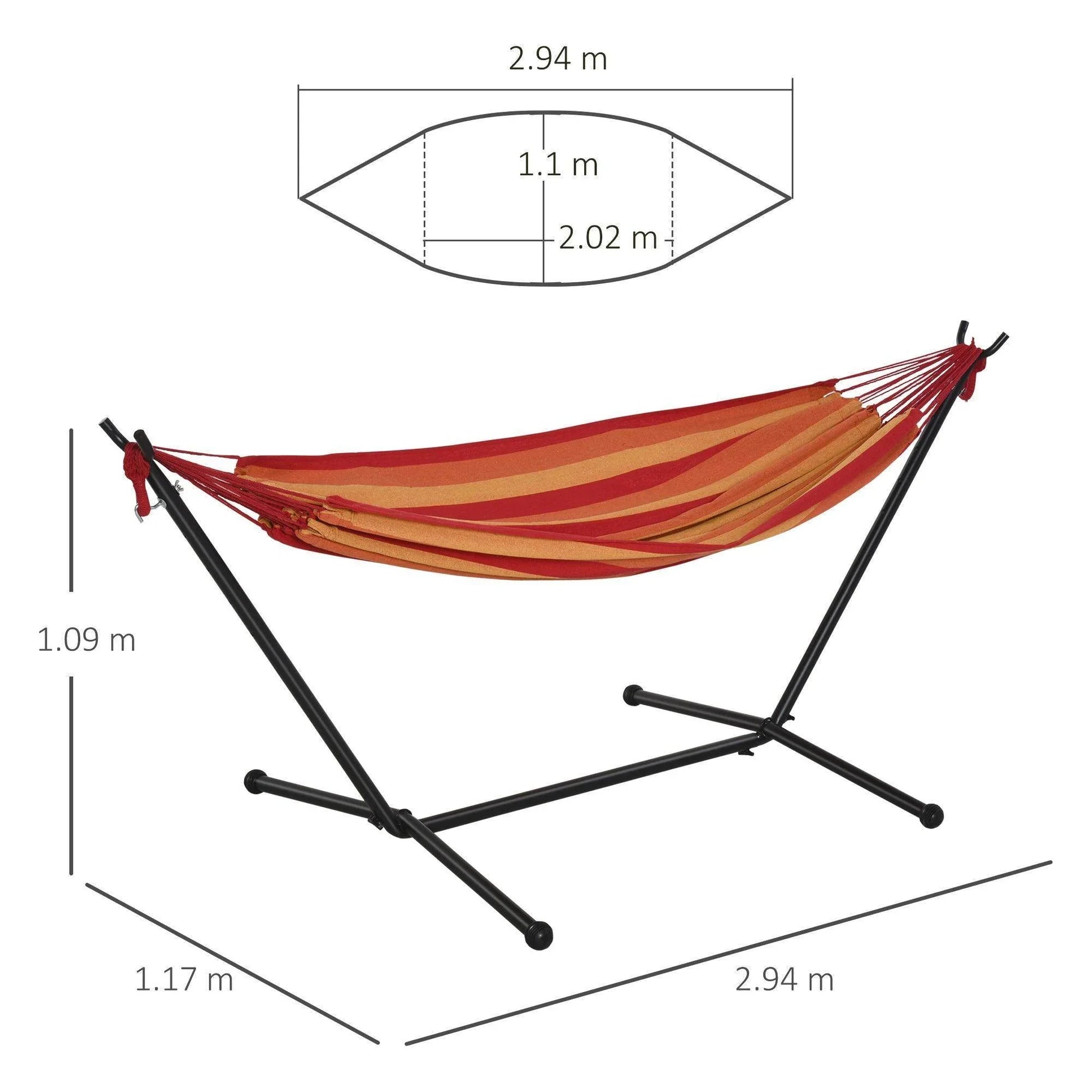 Outsunny Portable Hammock with Stand - Red Stripe - ALL4U RETAILER LTD