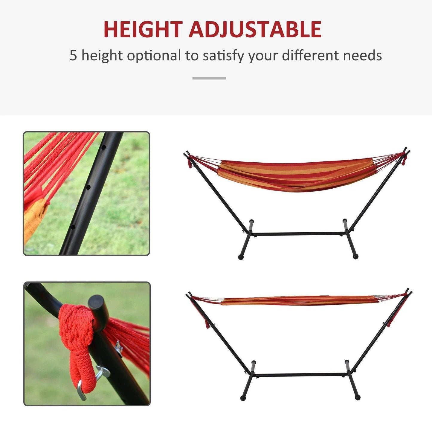 Outsunny Portable Hammock with Stand - Red Stripe - ALL4U RETAILER LTD