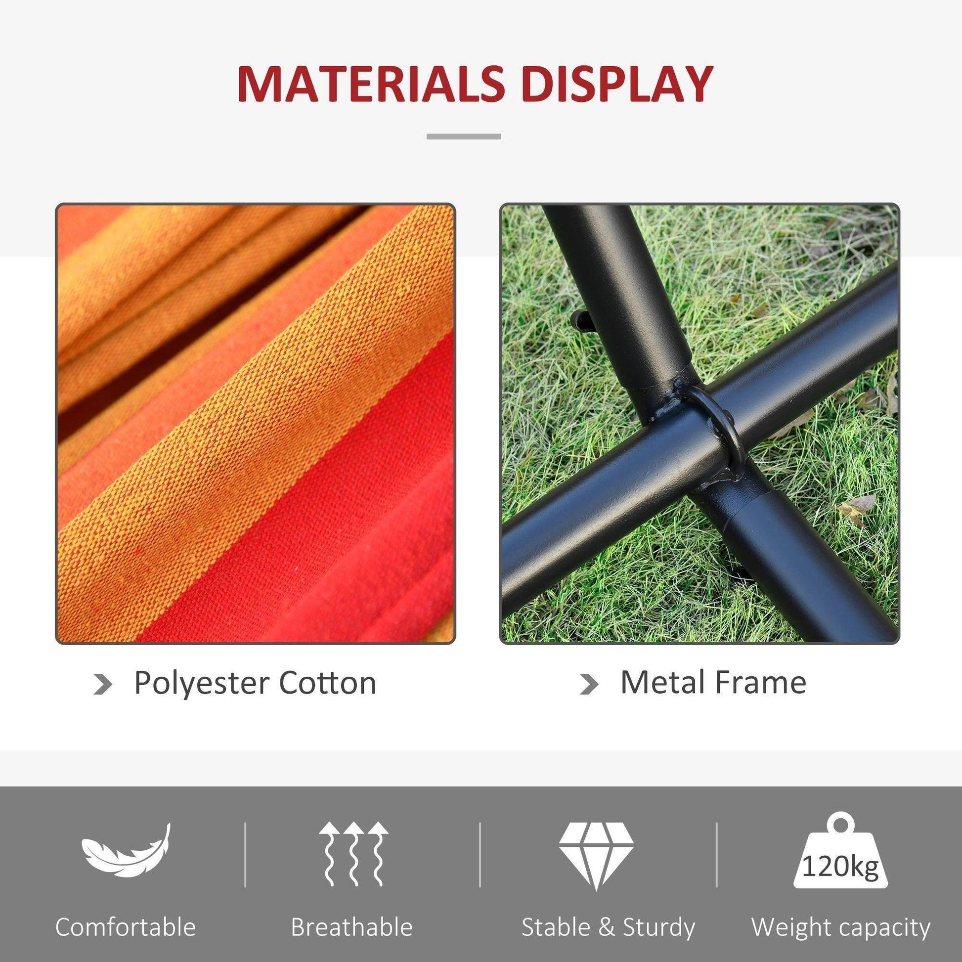 Outsunny Portable Hammock with Stand - Red Stripe - ALL4U RETAILER LTD