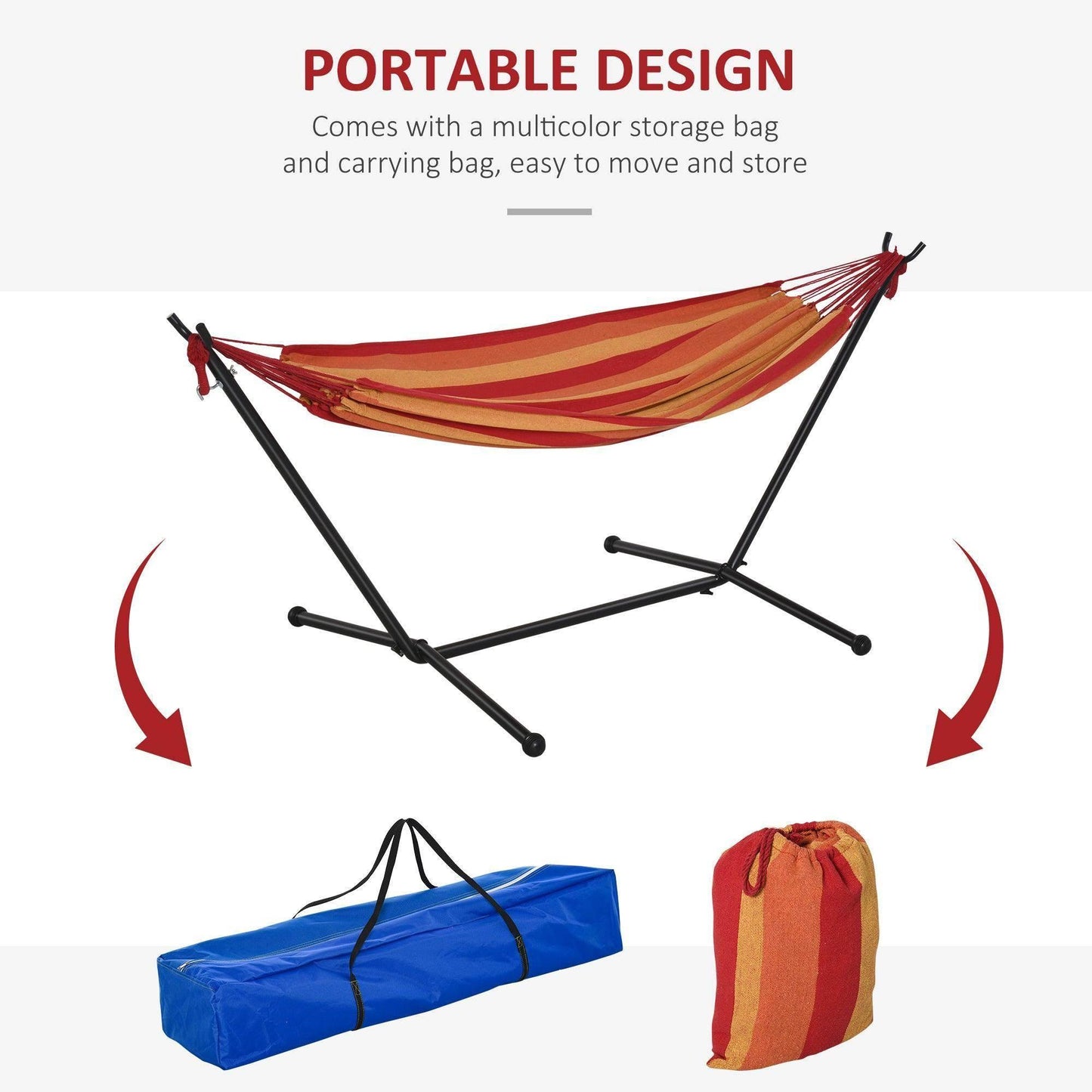 Outsunny Portable Hammock with Stand - Red Stripe - ALL4U RETAILER LTD