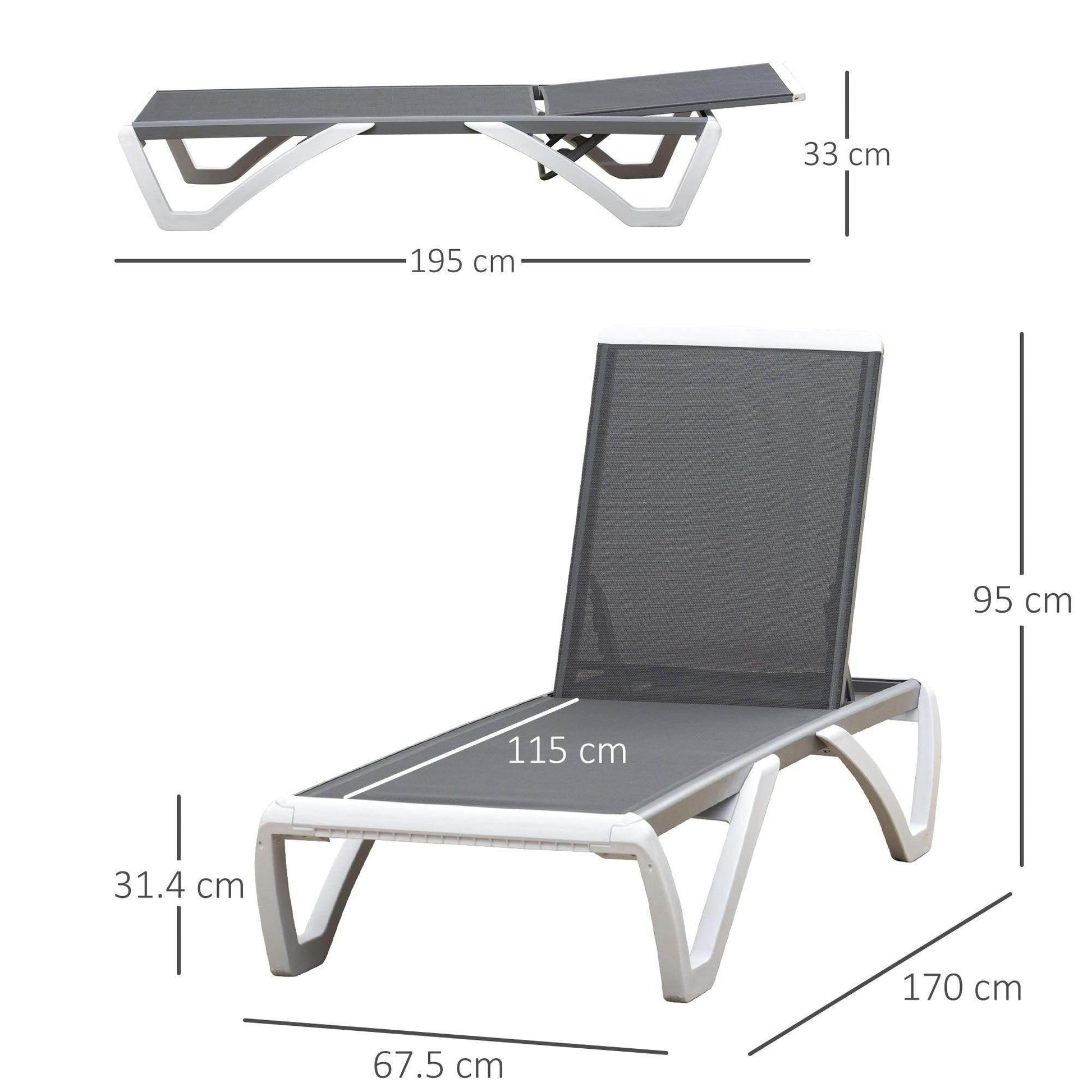 Outsunny Portable Outdoor Chaise Lounge - Adjustable and Breathable - ALL4U RETAILER LTD
