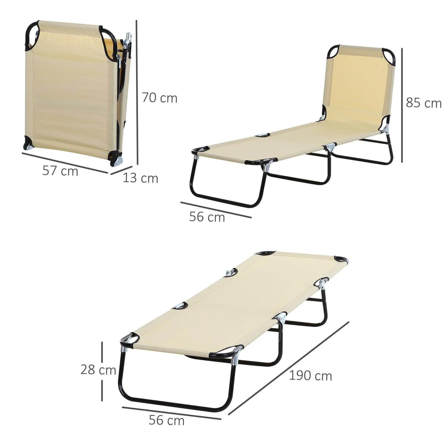 Outsunny Portable Sun Lounger with Adjustable Backrest - Beige - ALL4U RETAILER LTD