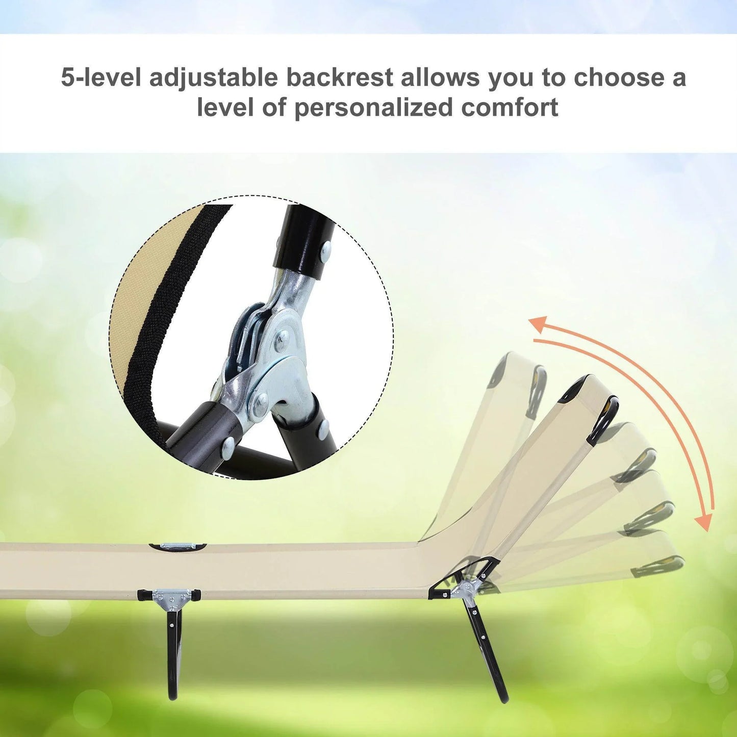 Outsunny Portable Sun Lounger with Adjustable Backrest - Beige - ALL4U RETAILER LTD