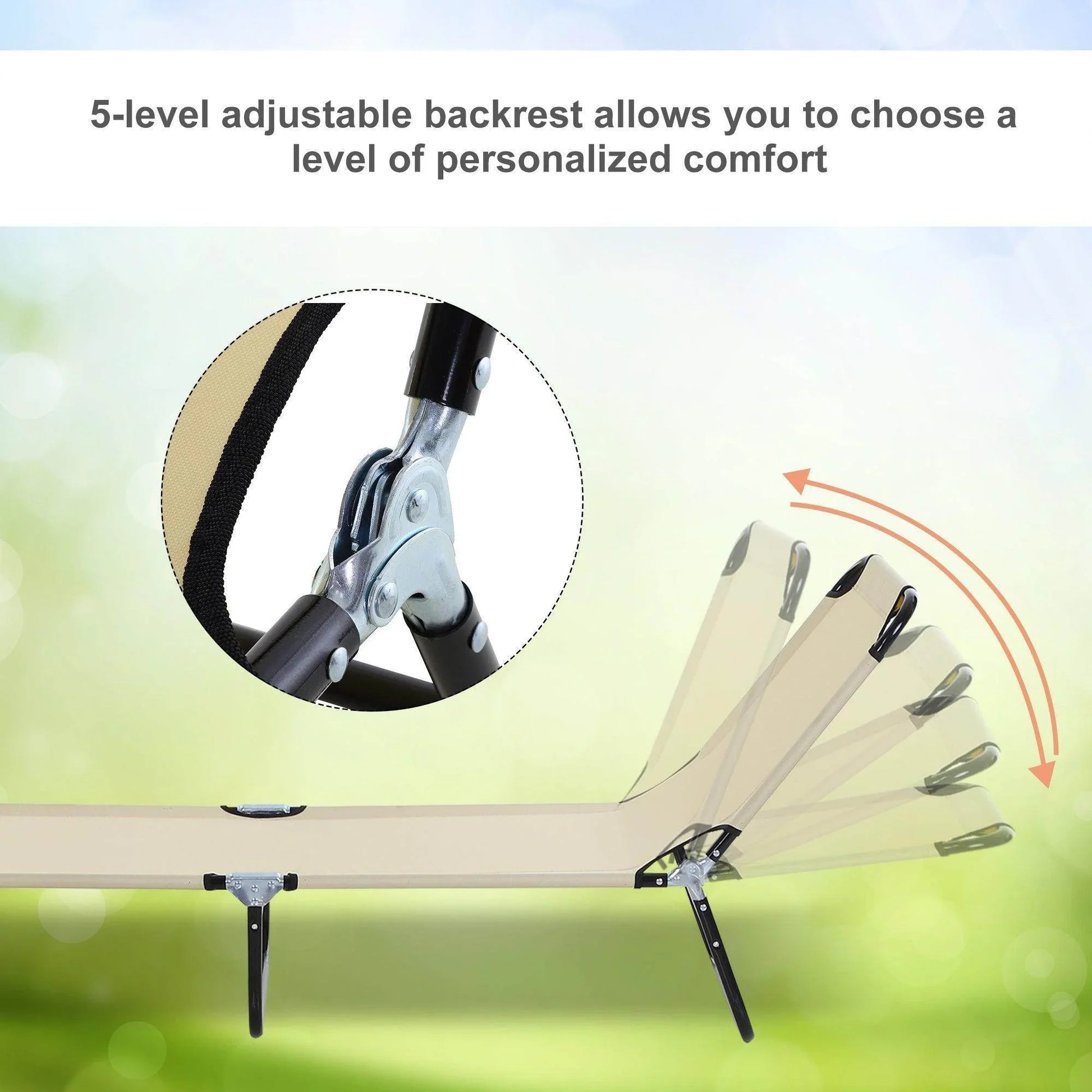 Outsunny Portable Sun Lounger with Adjustable Backrest - Beige - ALL4U RETAILER LTD
