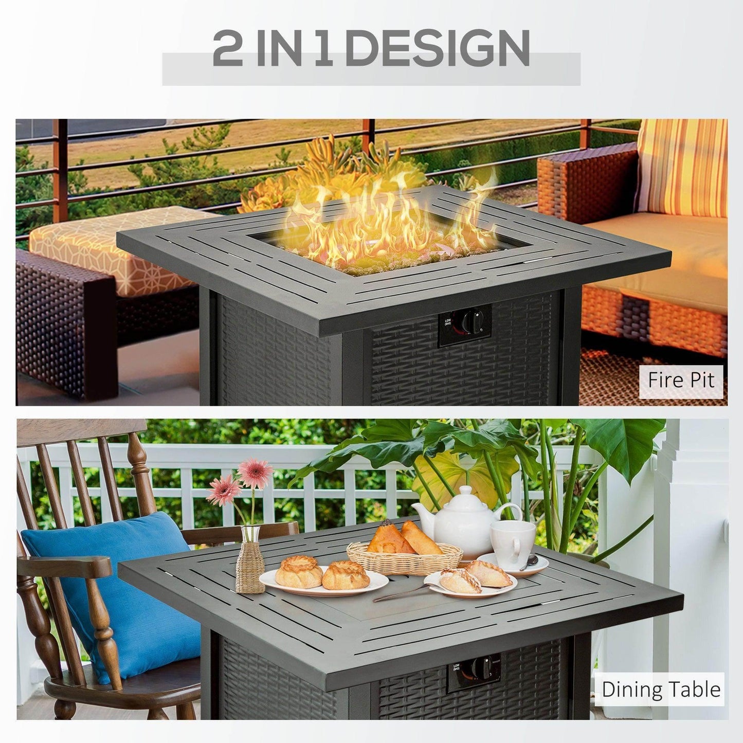 Outsunny Propane Fire Pit Table - Smokeless Patio Heater - ALL4U RETAILER LTD