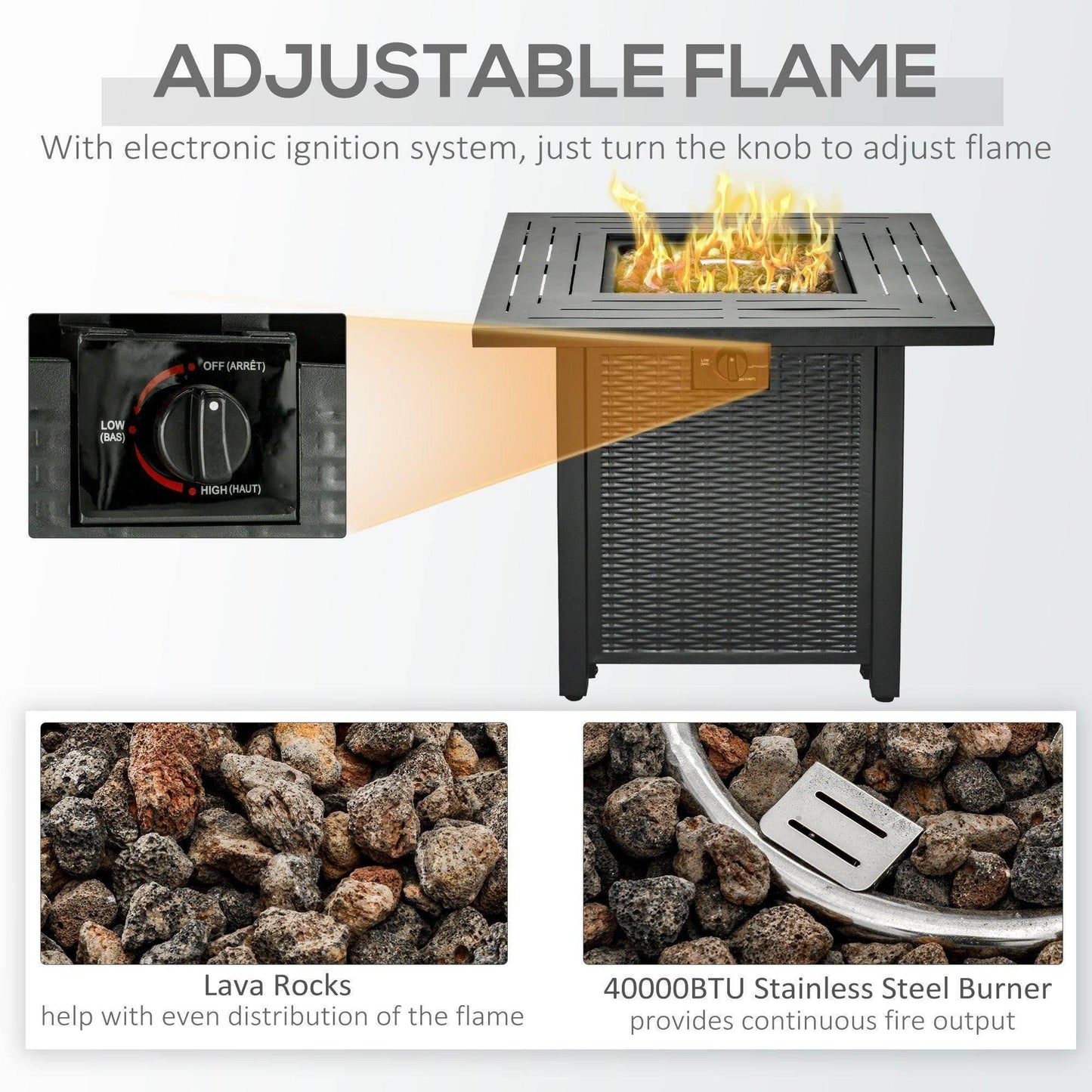 Outsunny Propane Fire Pit Table - Smokeless Patio Heater - ALL4U RETAILER LTD