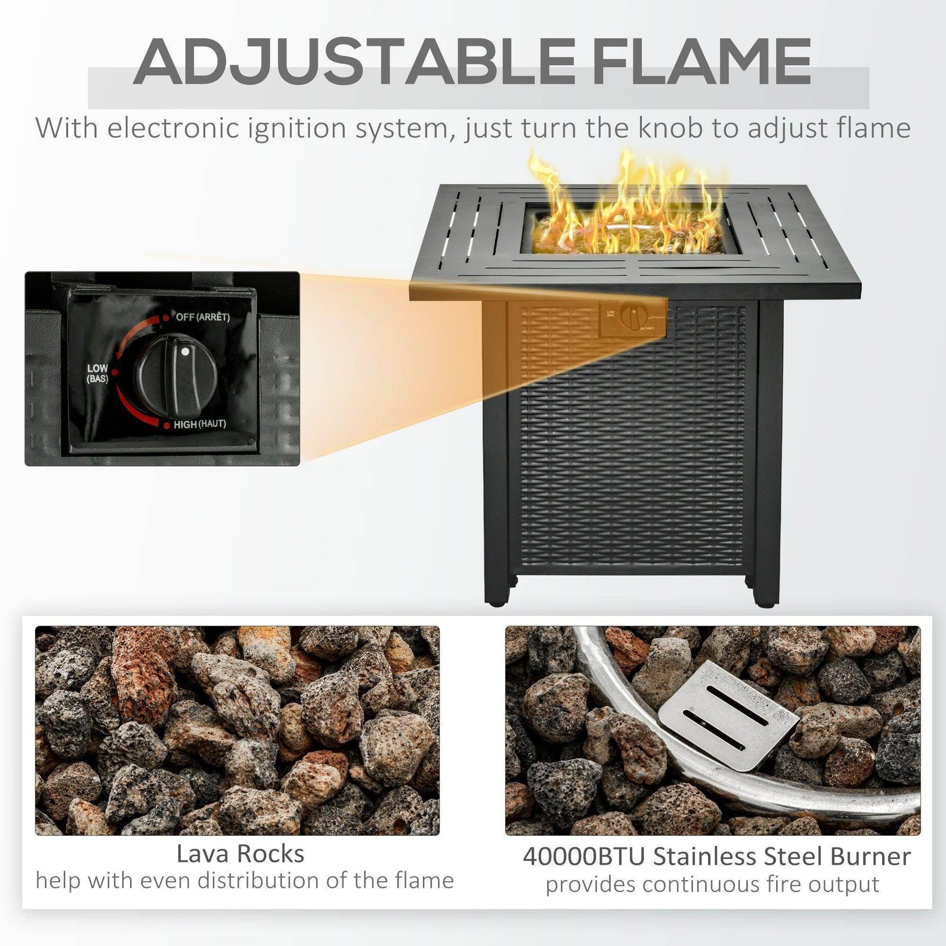 Outsunny Propane Fire Pit Table - Smokeless Patio Heater - ALL4U RETAILER LTD