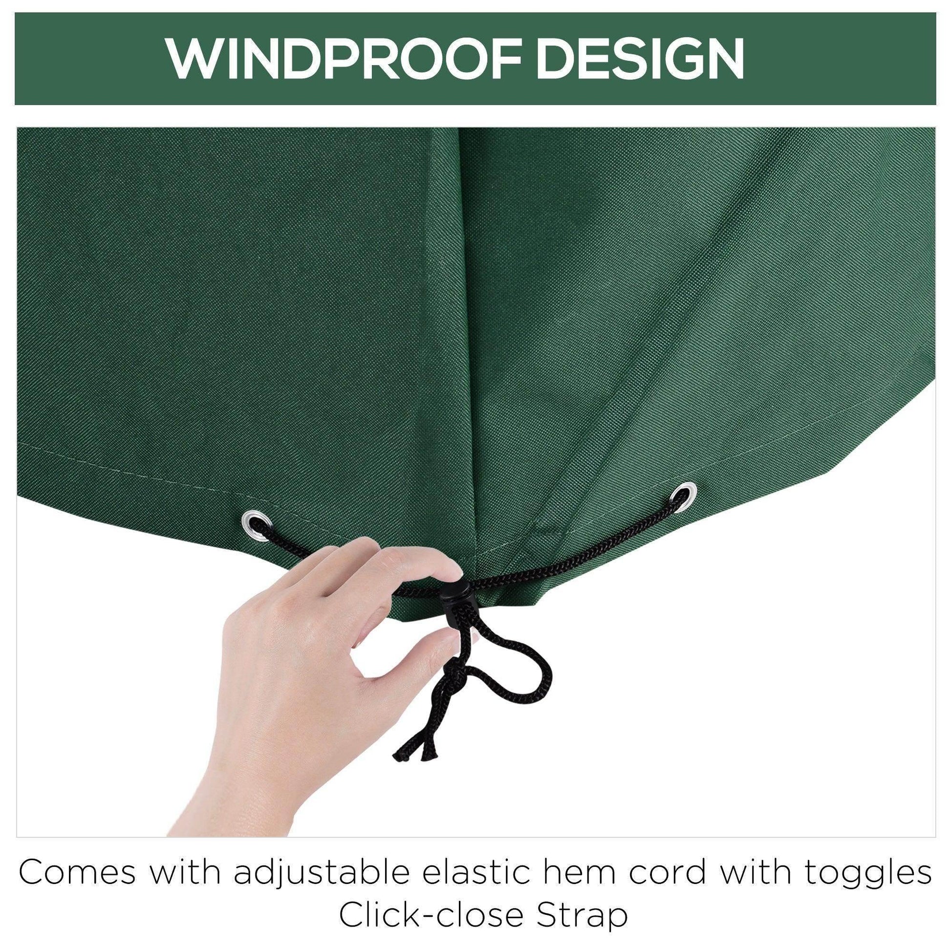 Green windproof outdoor furniture cover with adjustable hem cord and toggles, ALL4U RETAILER LTD