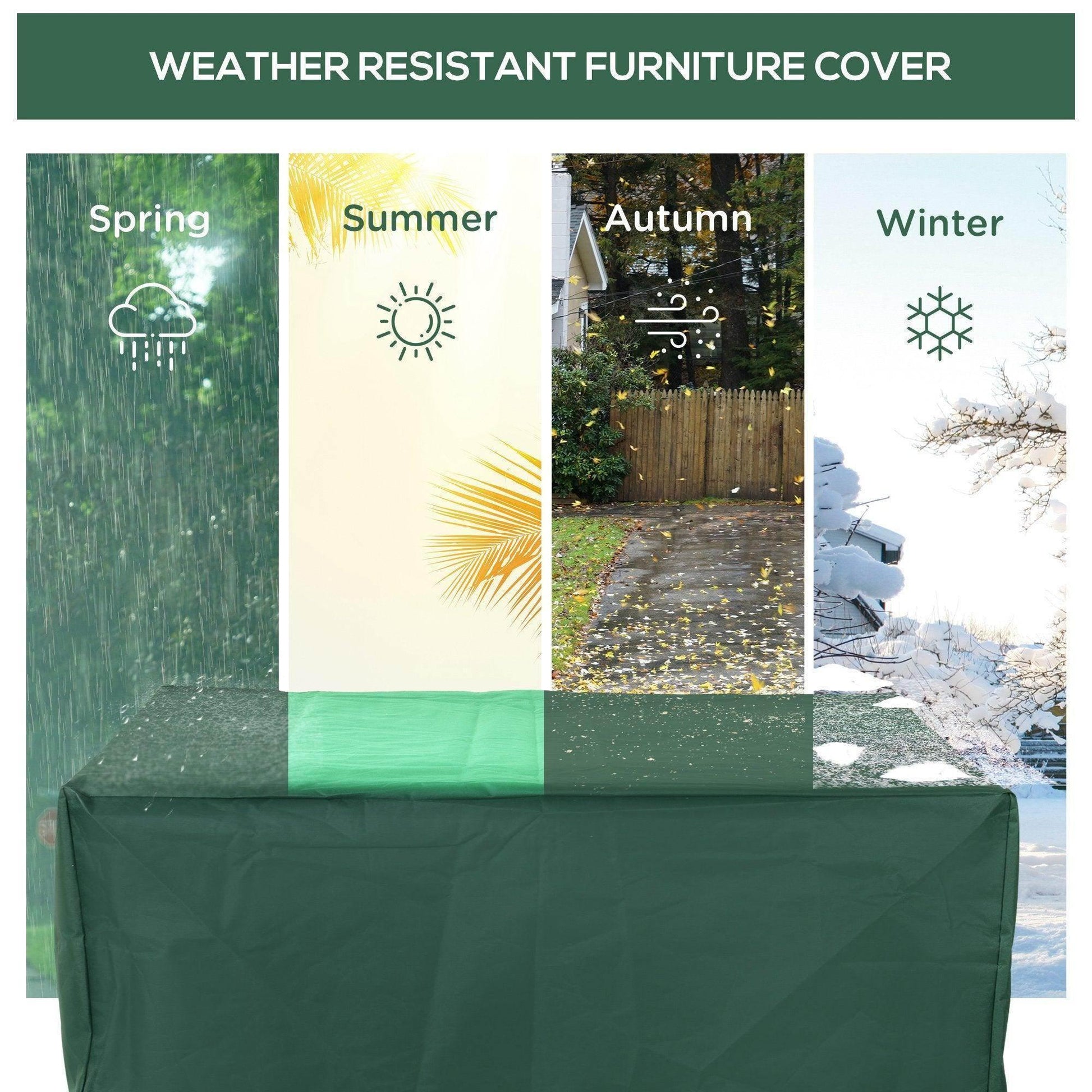 Weather resistant green outdoor furniture cover protecting table in all seasons